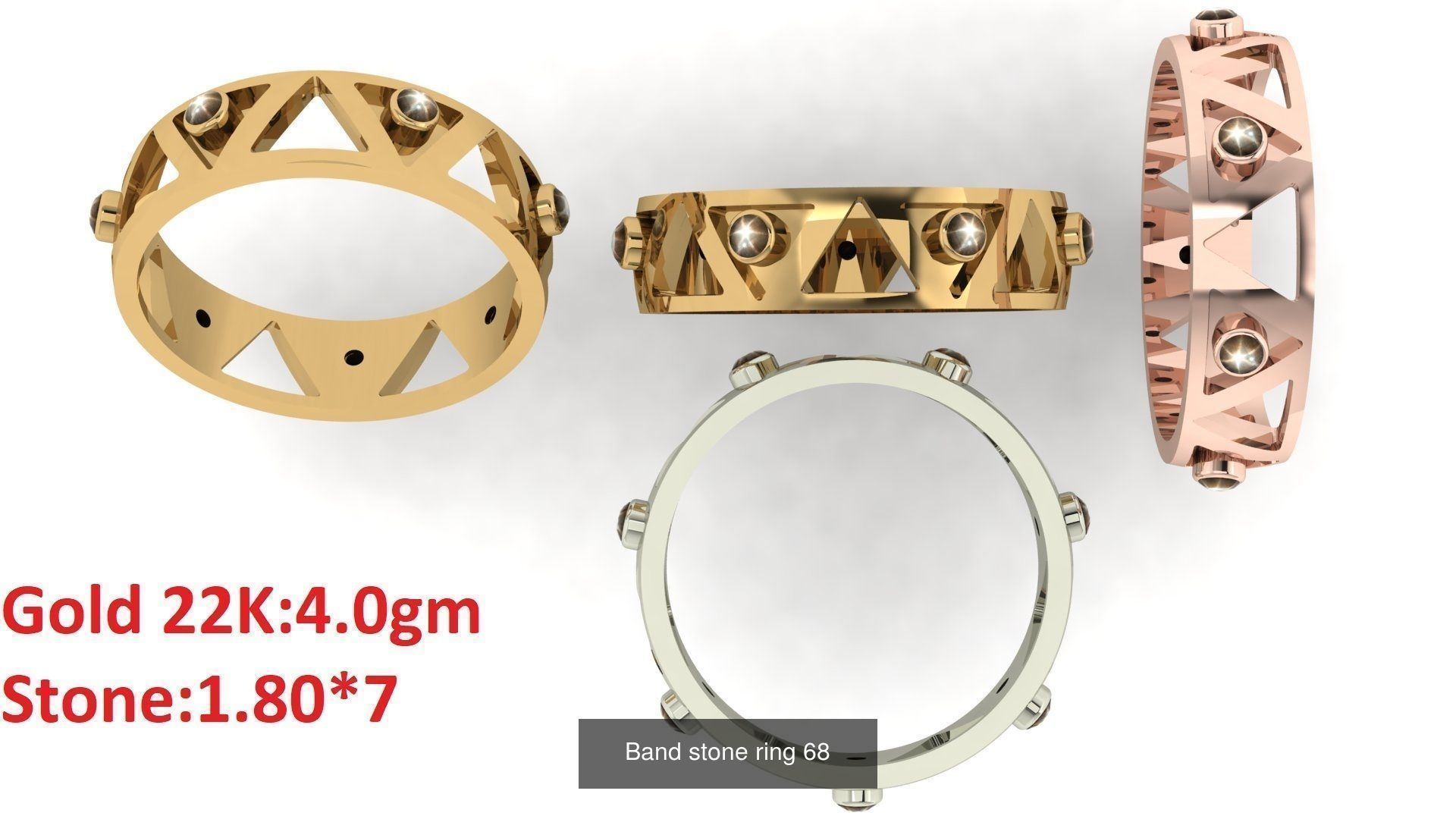 80 Band ring with stone 3dm 4 render stl detail bulk collection _72