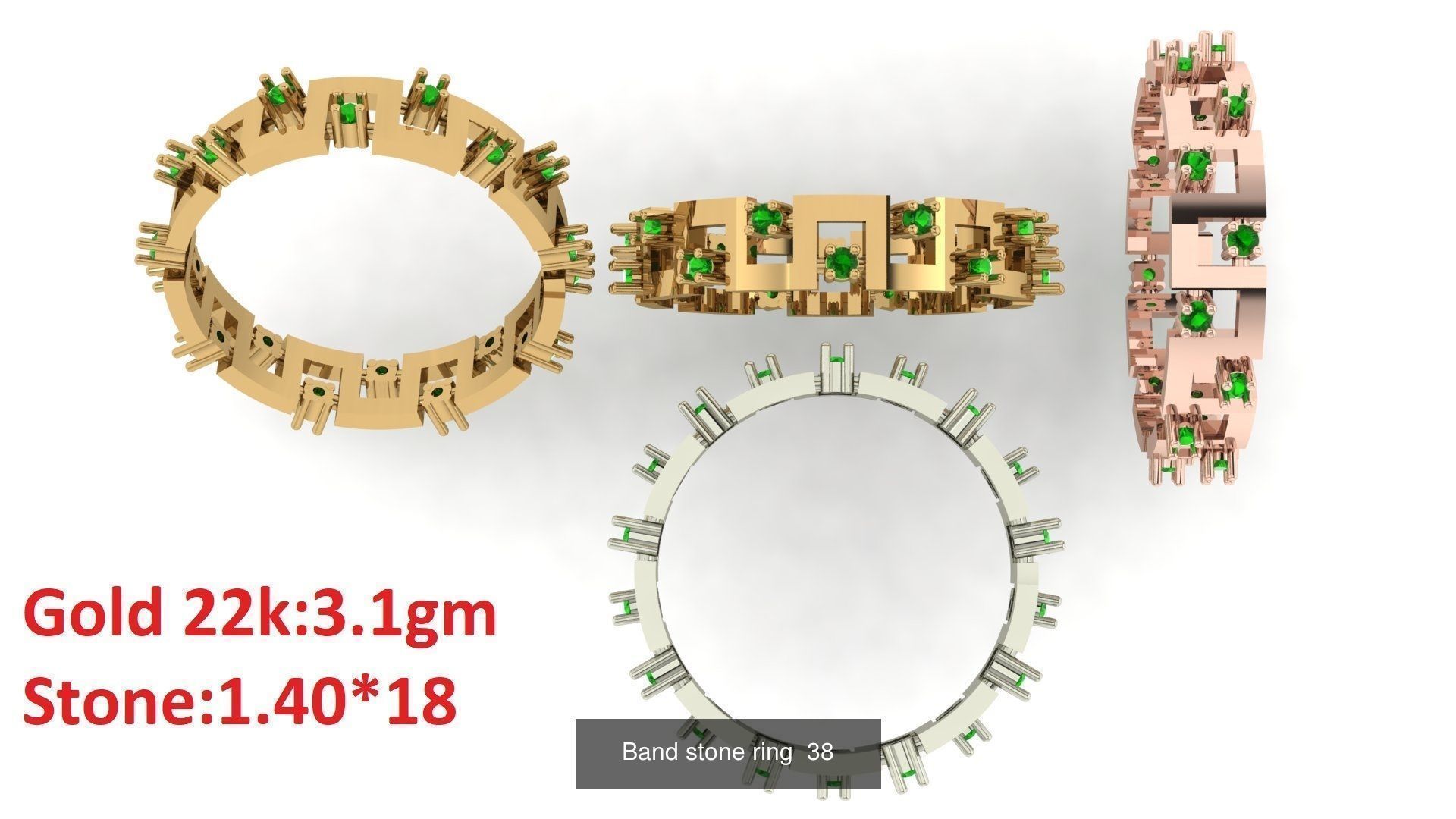 80 Band ring with stone 3dm 4 render stl detail bulk collection _42