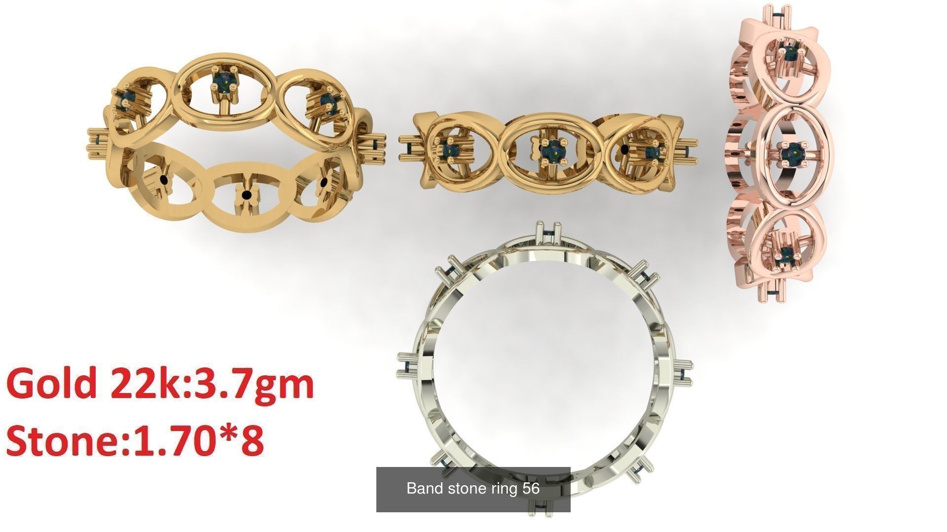 80 Band ring with stone 3dm 4 render stl detail bulk collection _60