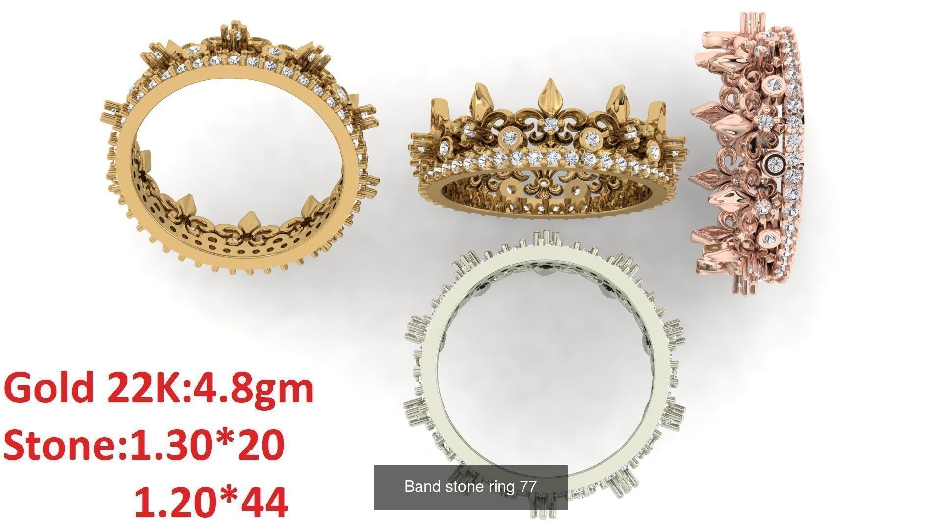 80 Band ring with stone 3dm 4 render stl detail bulk collection _81