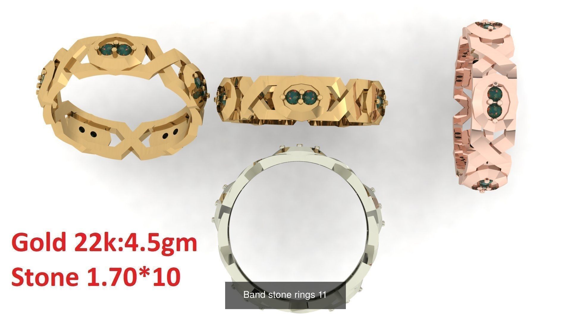 80 Band ring with stone 3dm 4 render stl detail bulk collection _15