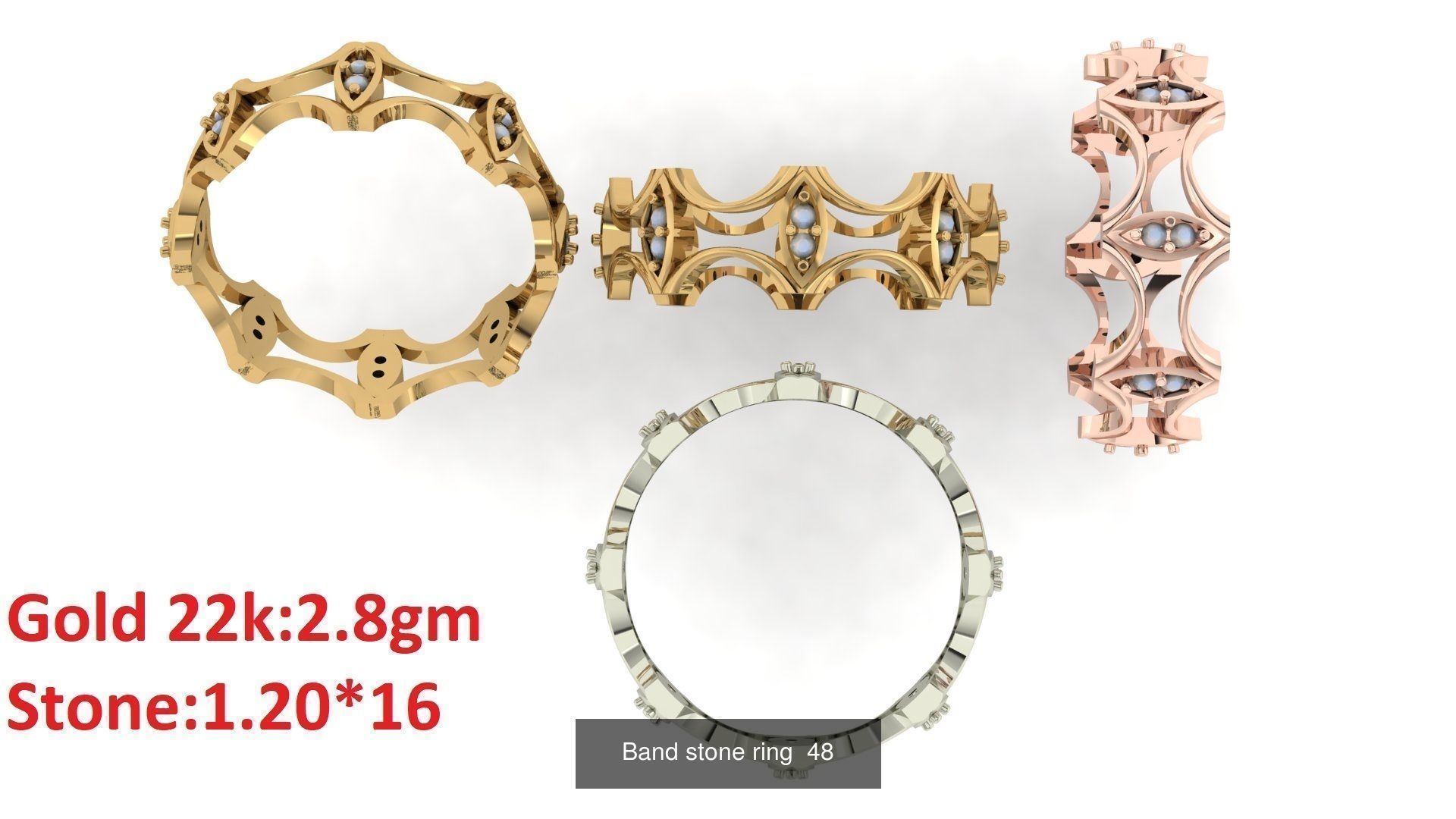 80 Band ring with stone 3dm 4 render stl detail bulk collection _52