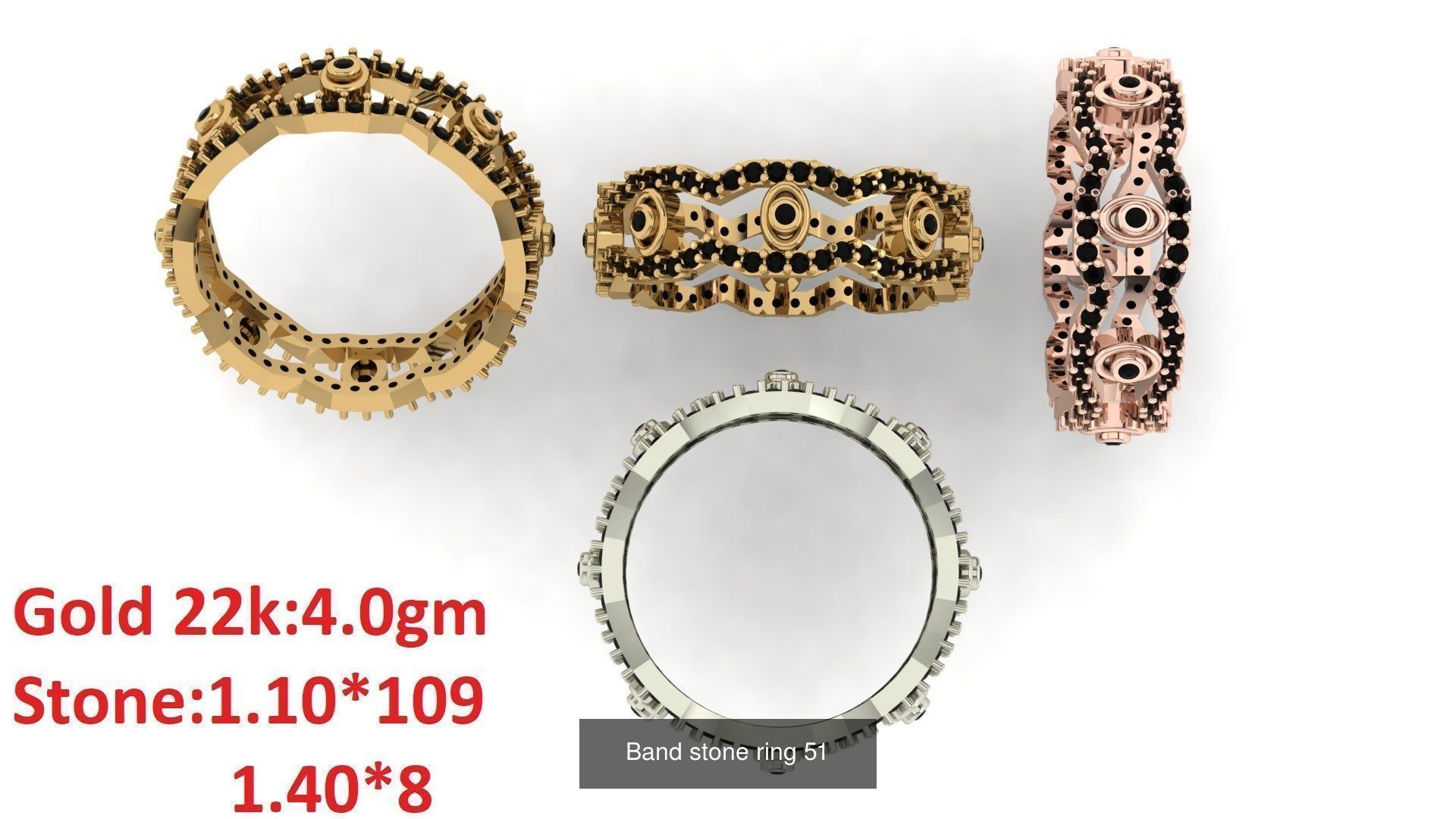 80 Band ring with stone 3dm 4 render stl detail bulk collection _55