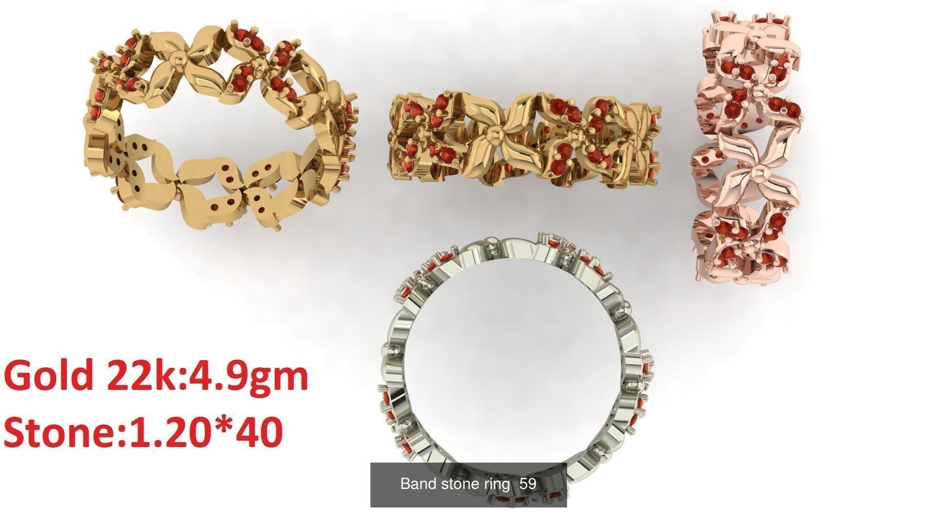 80 Band ring with stone 3dm 4 render stl detail bulk collection _63