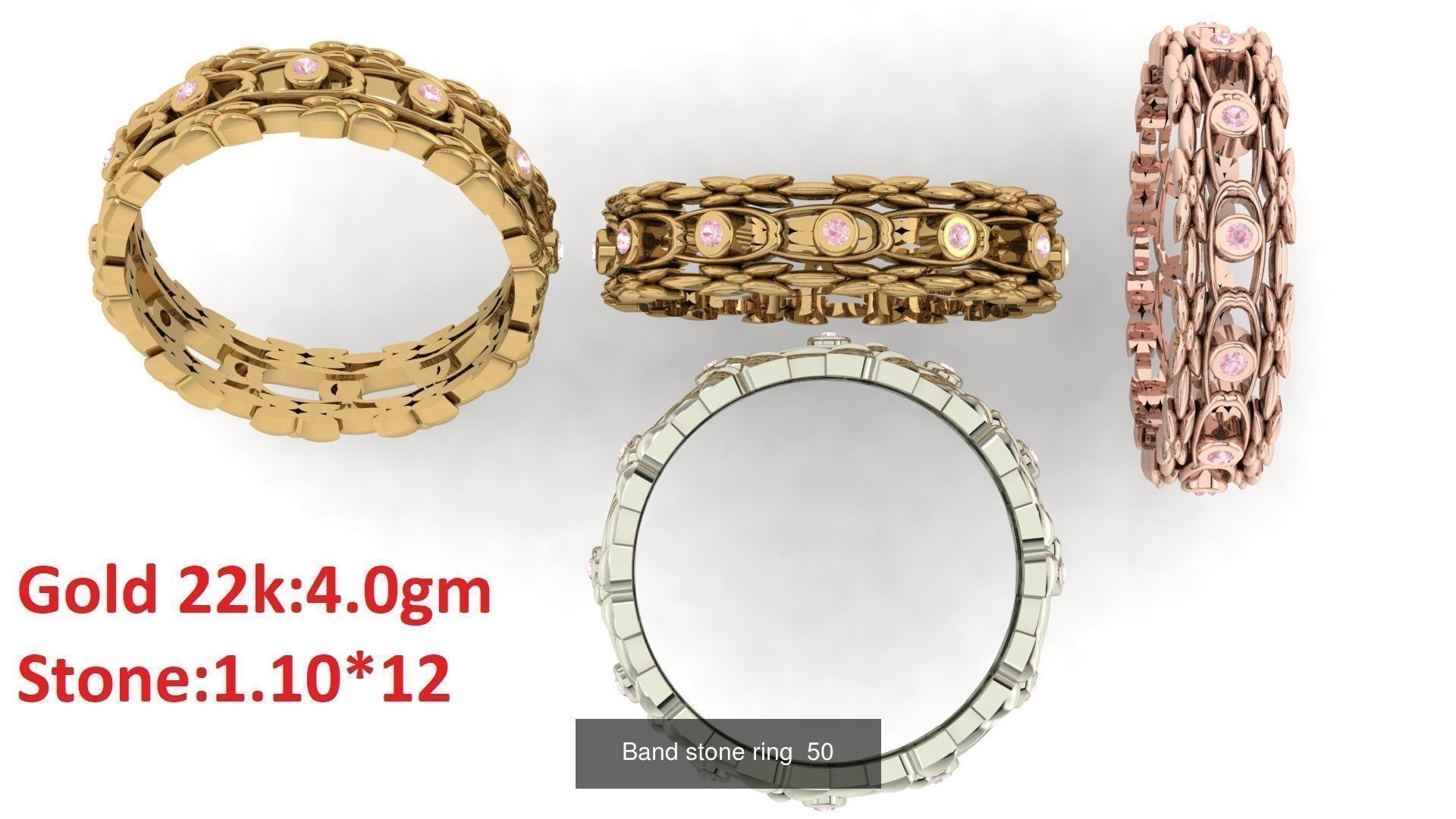 80 Band ring with stone 3dm 4 render stl detail bulk collection _54