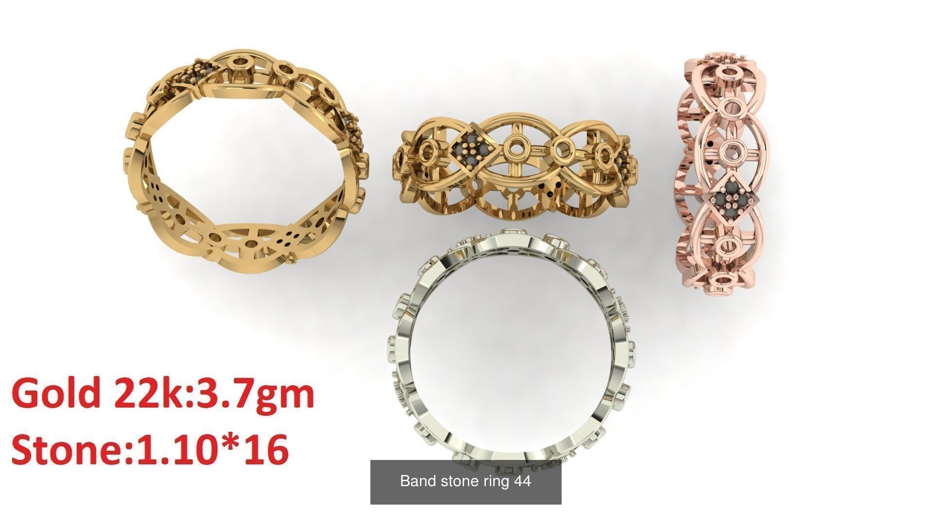 80 Band ring with stone 3dm 4 render stl detail bulk collection _48