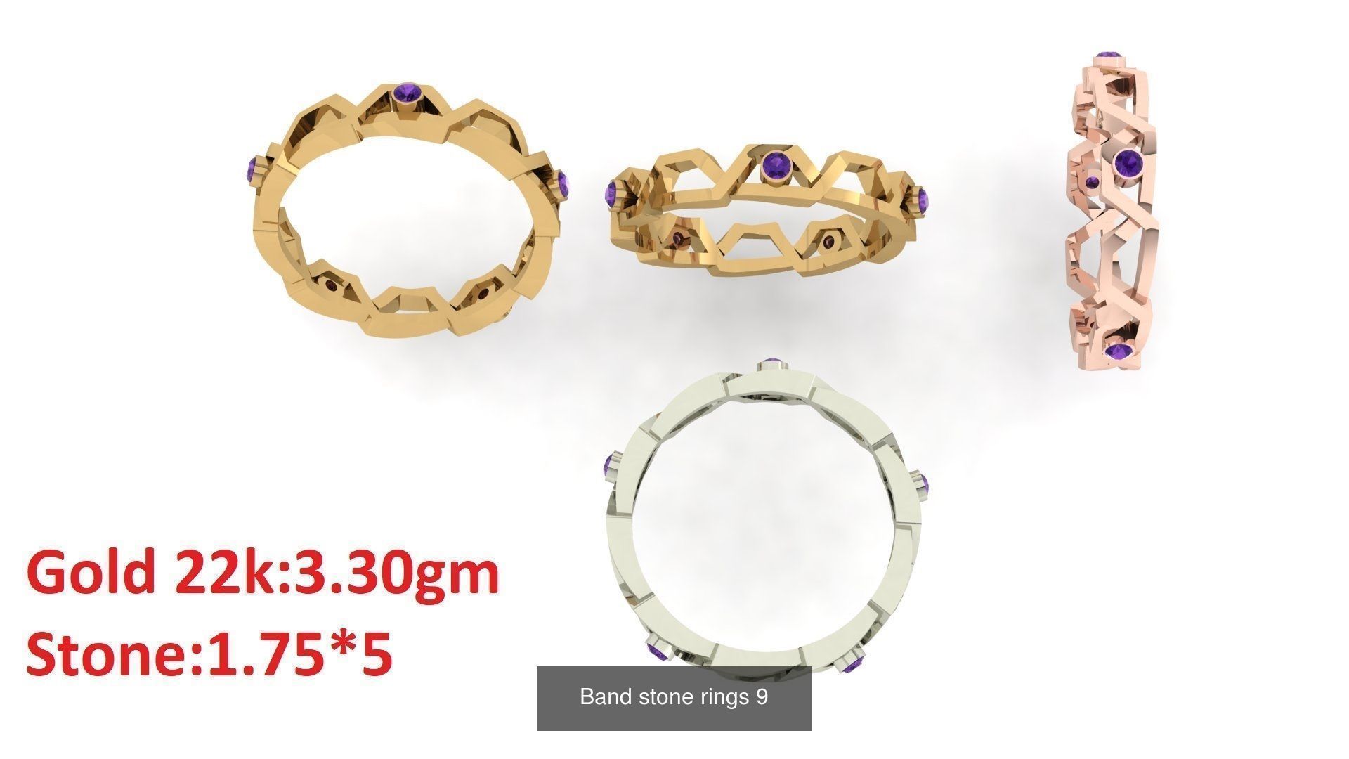 80 Band ring with stone 3dm 4 render stl detail bulk collection _13
