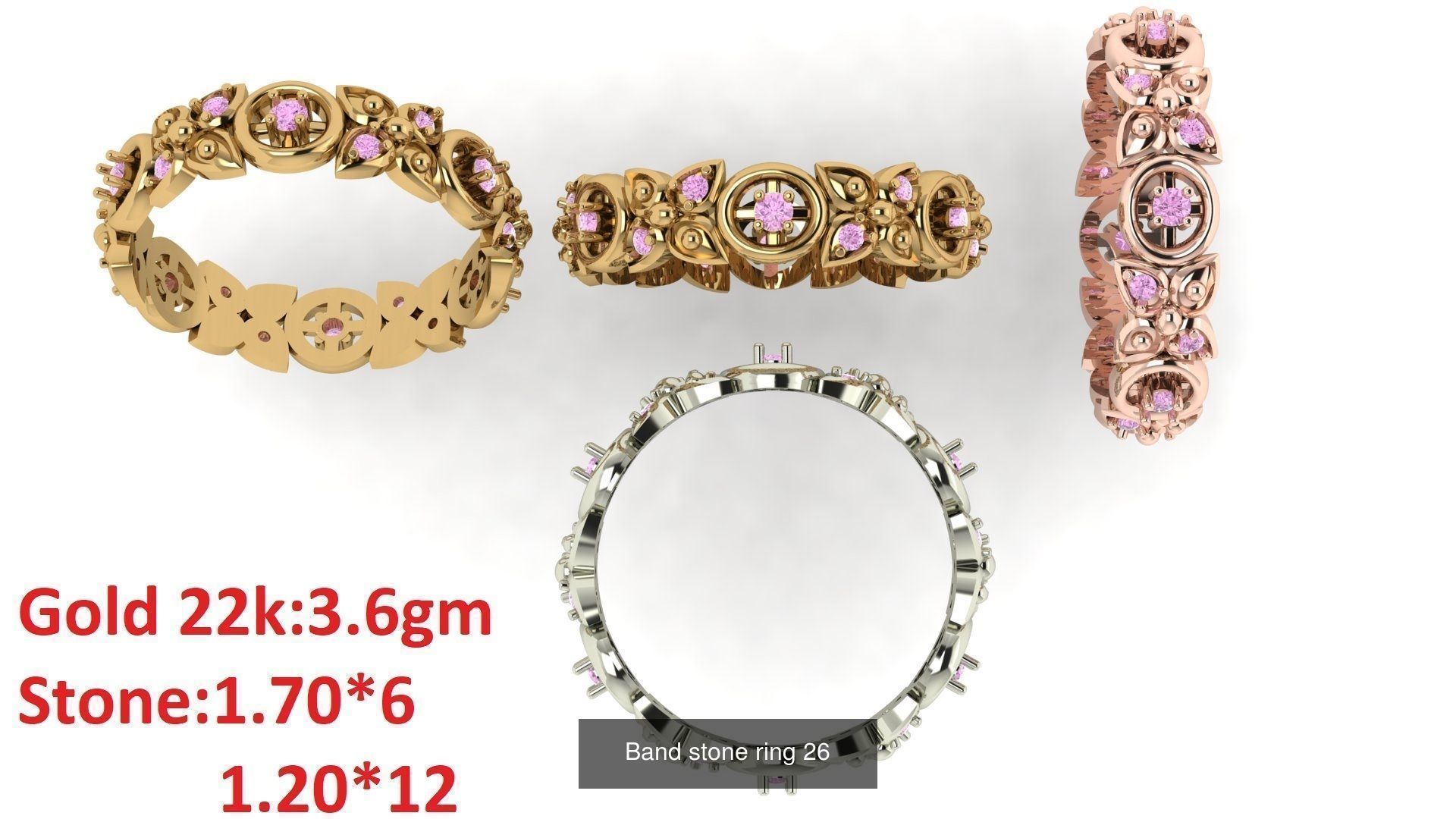 80 Band ring with stone 3dm 4 render stl detail bulk collection _30