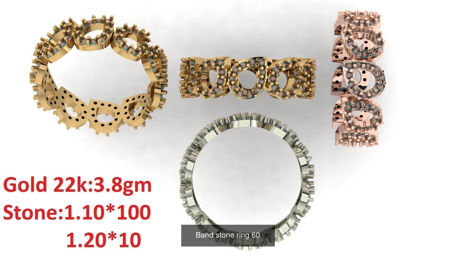 80 Band ring with stone 3dm 4 render stl detail bulk collection _64