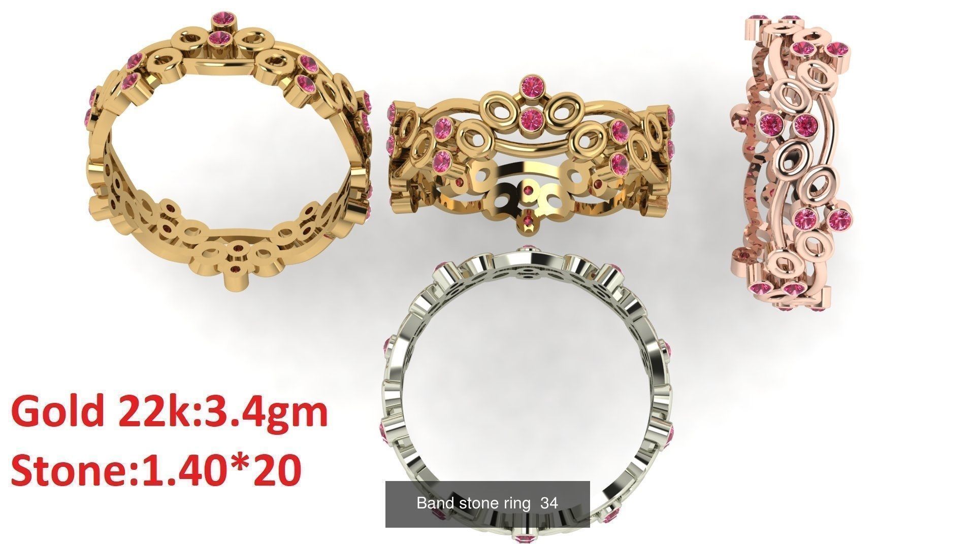 80 Band ring with stone 3dm 4 render stl detail bulk collection _38
