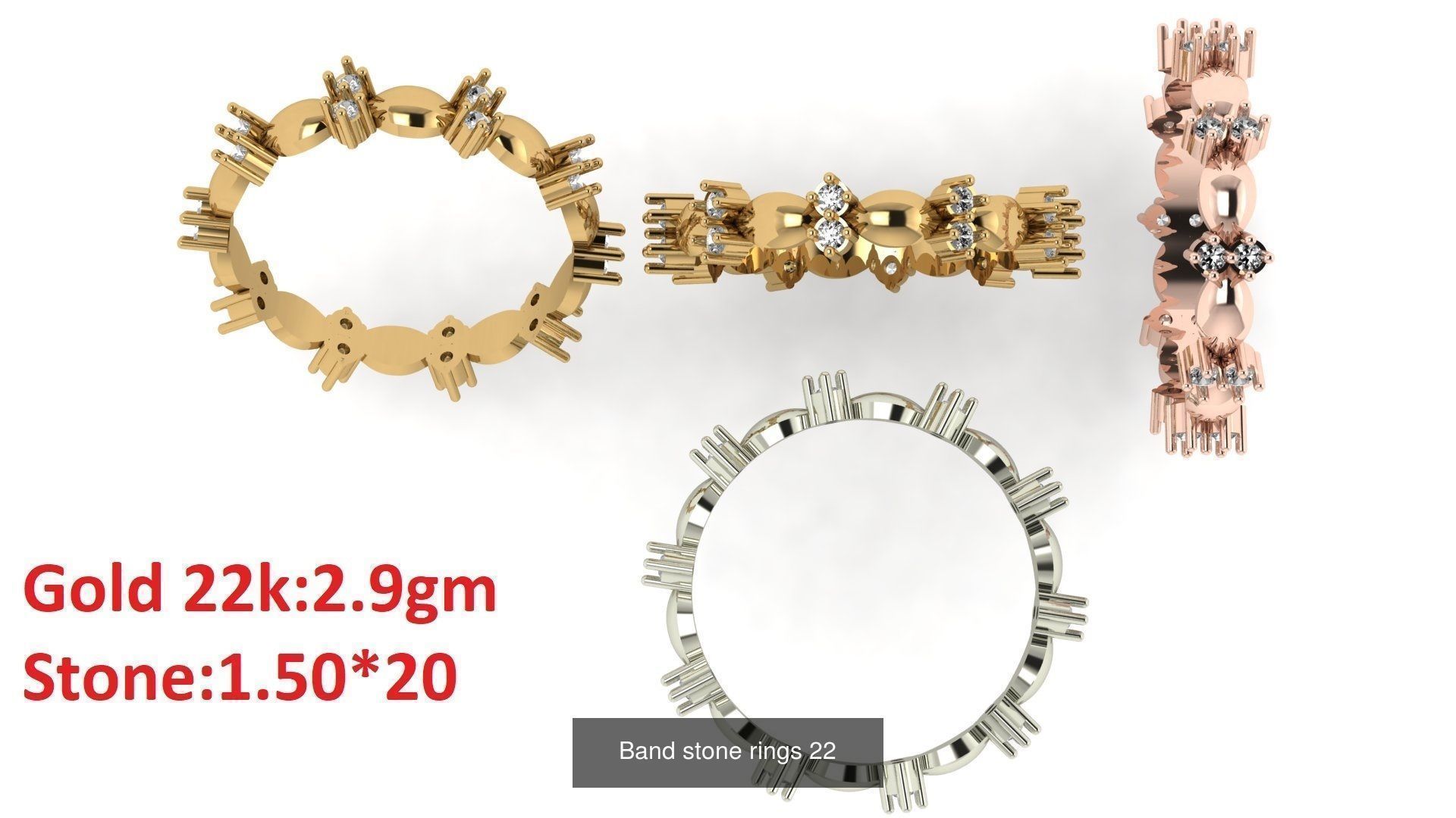 80 Band ring with stone 3dm 4 render stl detail bulk collection _26
