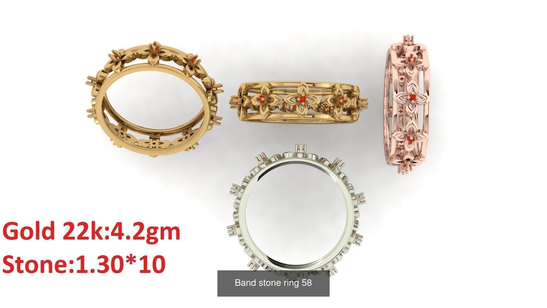 80 Band ring with stone 3dm 4 render stl detail bulk collection _62