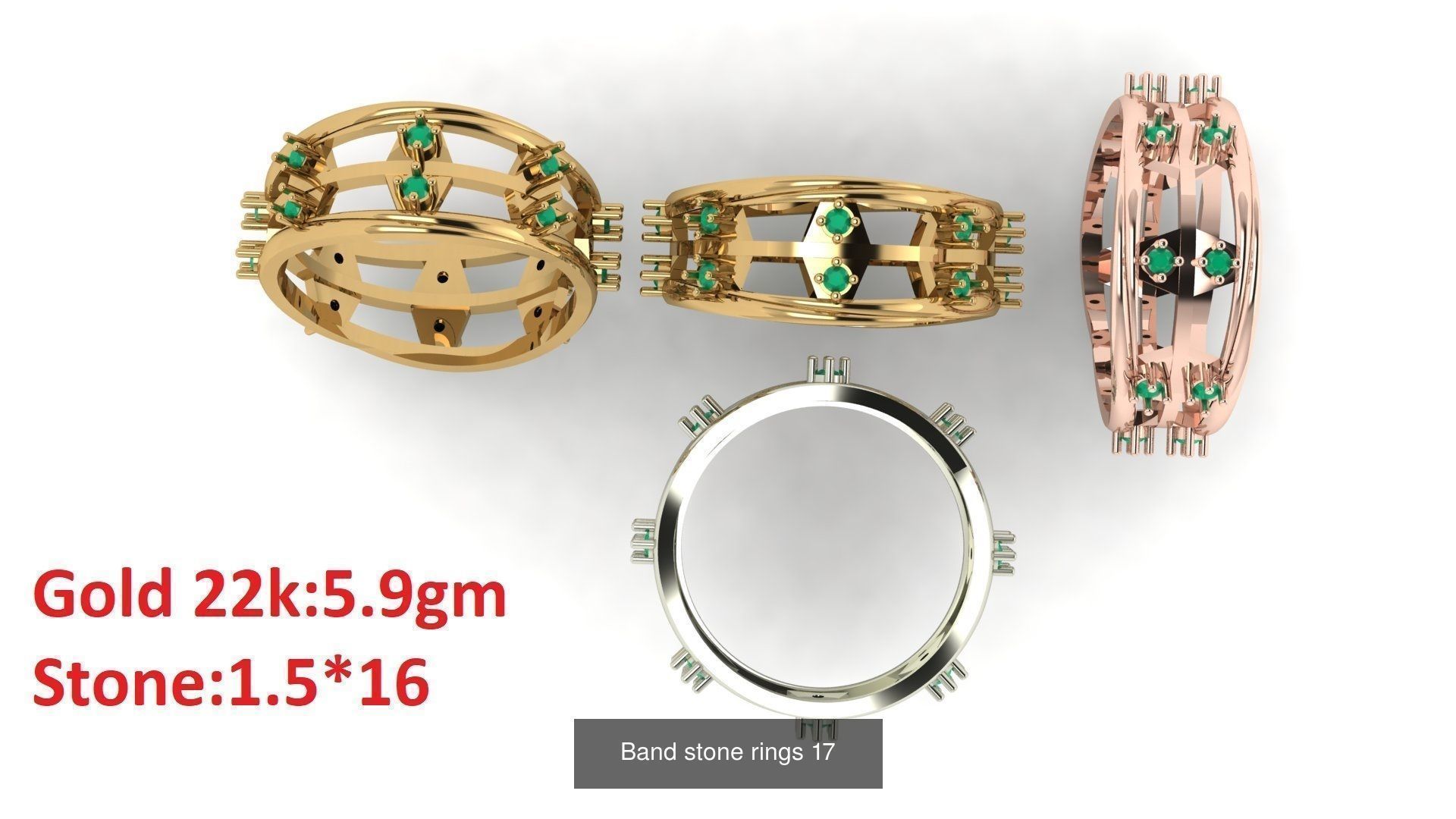 80 Band ring with stone 3dm 4 render stl detail bulk collection _21