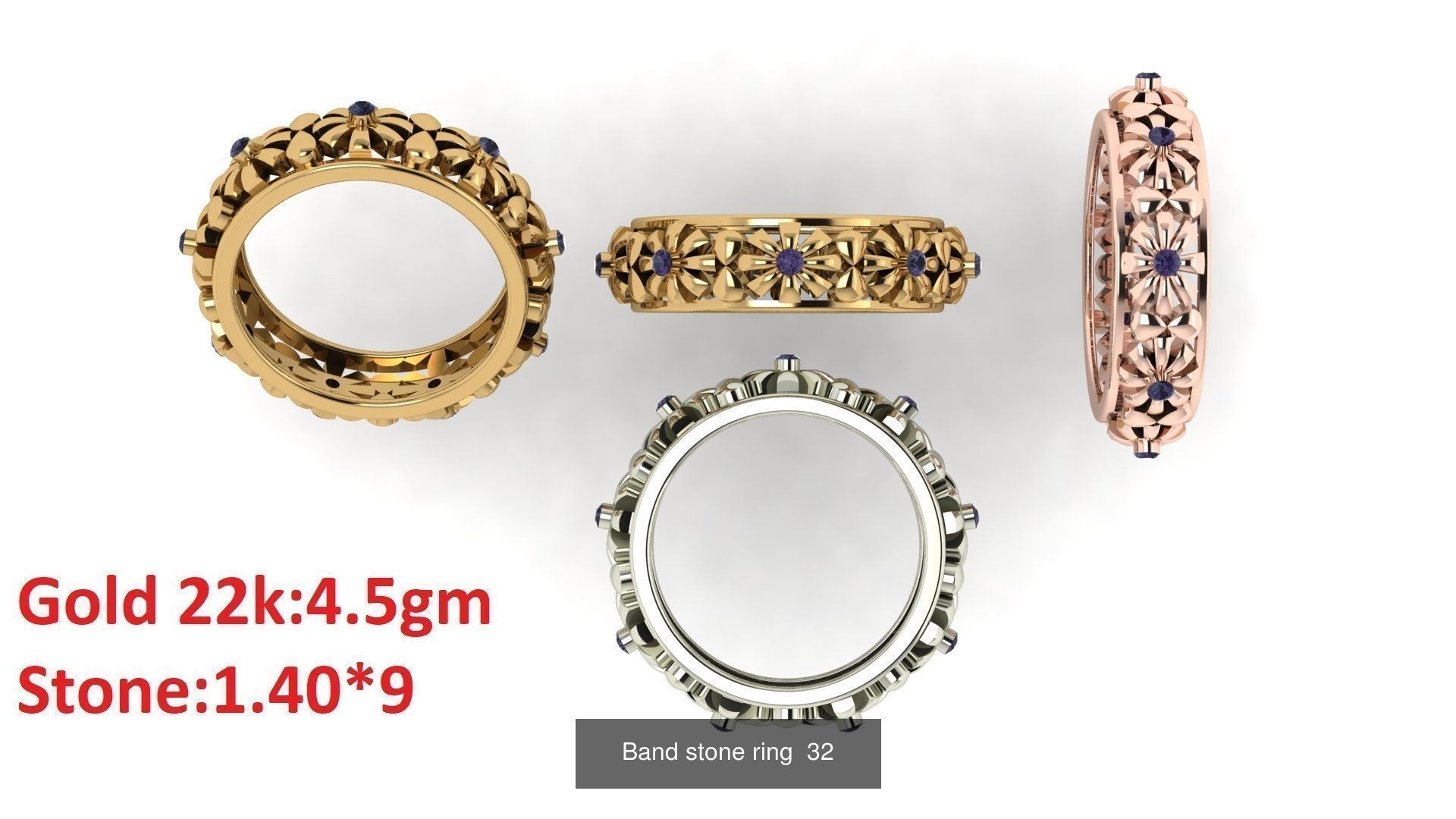 80 Band ring with stone 3dm 4 render stl detail bulk collection _36