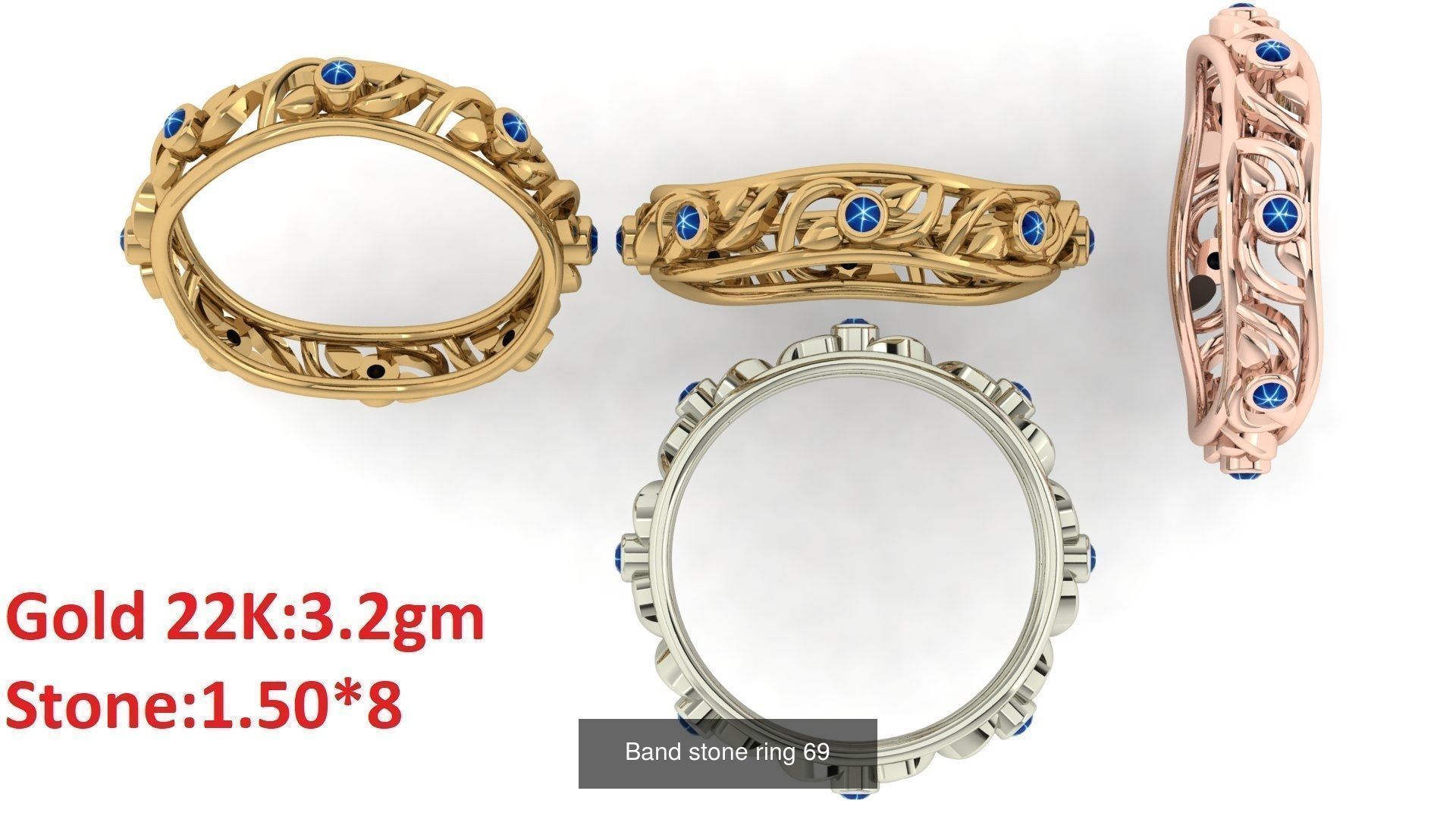 80 Band ring with stone 3dm 4 render stl detail bulk collection _73