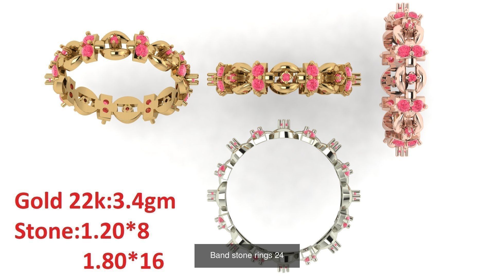 80 Band ring with stone 3dm 4 render stl detail bulk collection _28