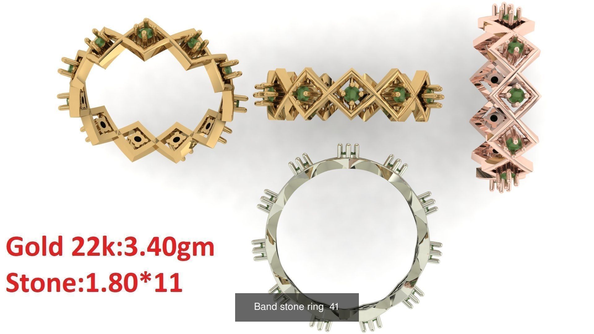 80 Band ring with stone 3dm 4 render stl detail bulk collection _45
