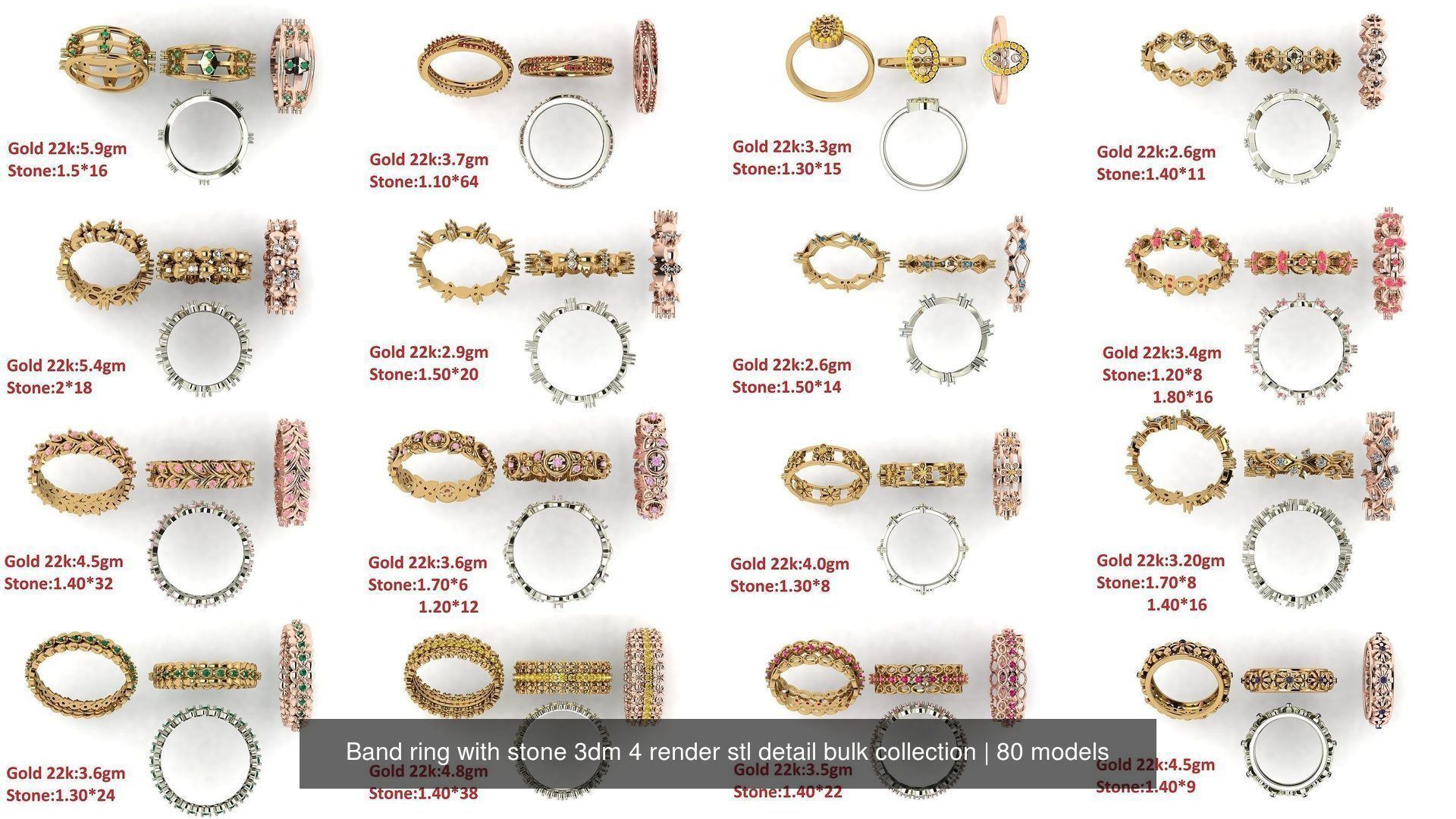 80 Band ring with stone 3dm 4 render stl detail bulk collection _1