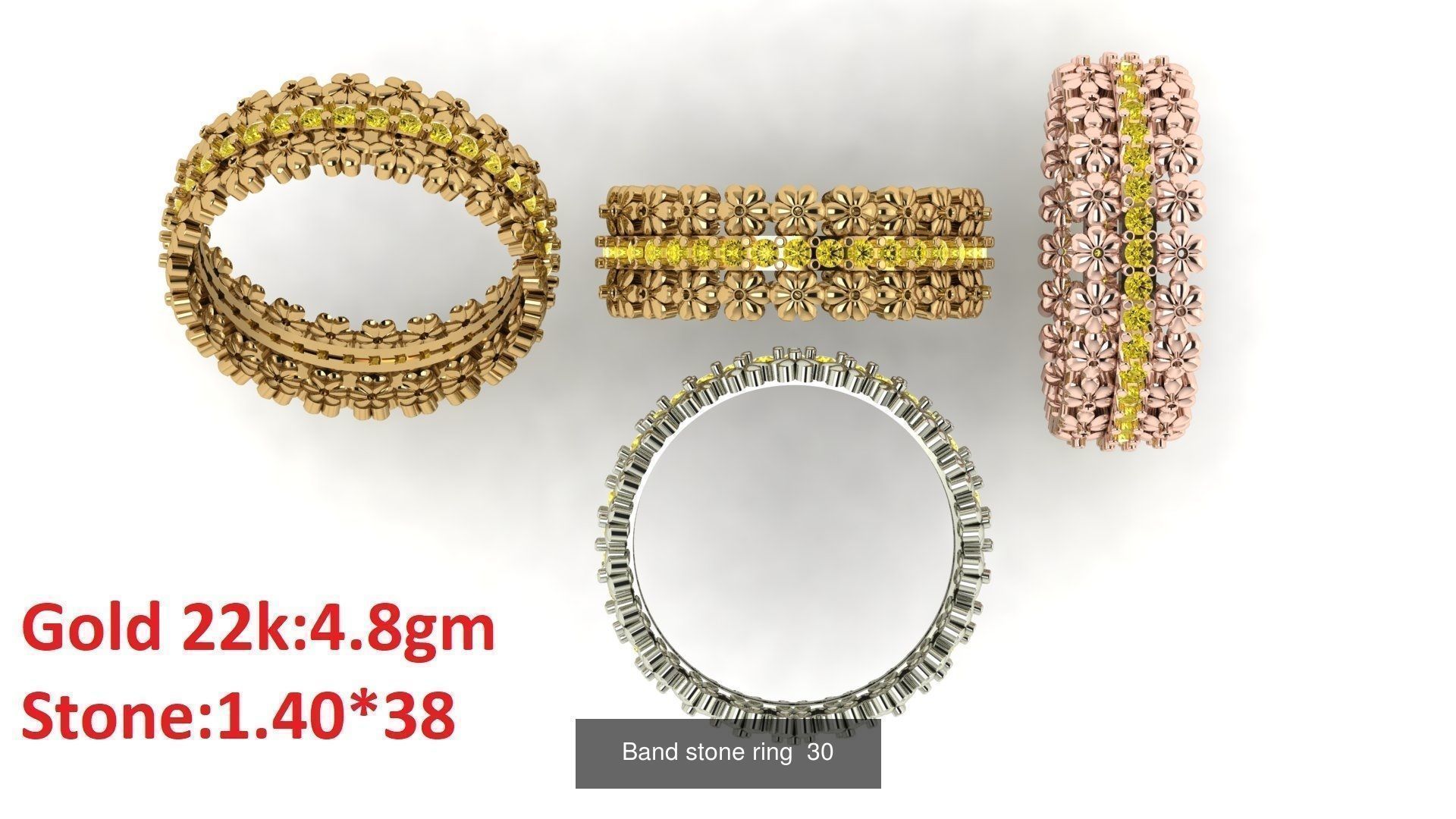 80 Band ring with stone 3dm 4 render stl detail bulk collection _34