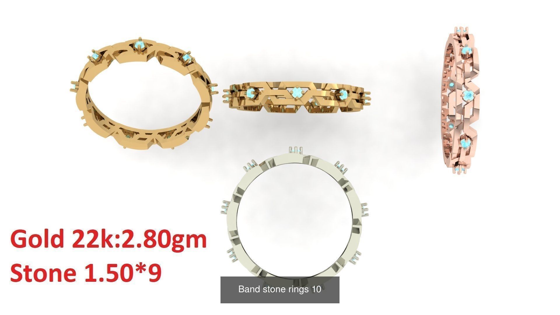 80 Band ring with stone 3dm 4 render stl detail bulk collection _14