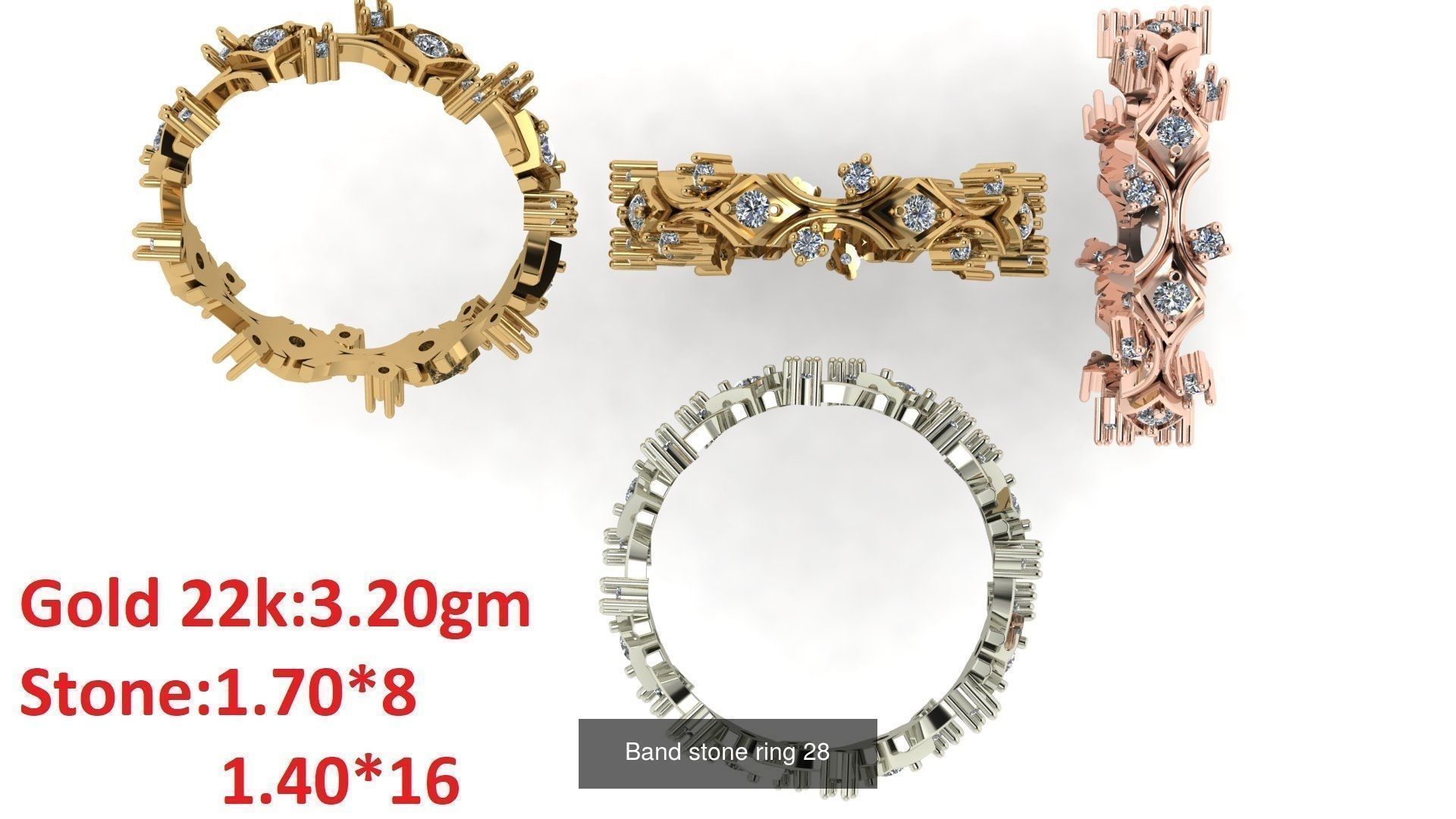 80 Band ring with stone 3dm 4 render stl detail bulk collection _32