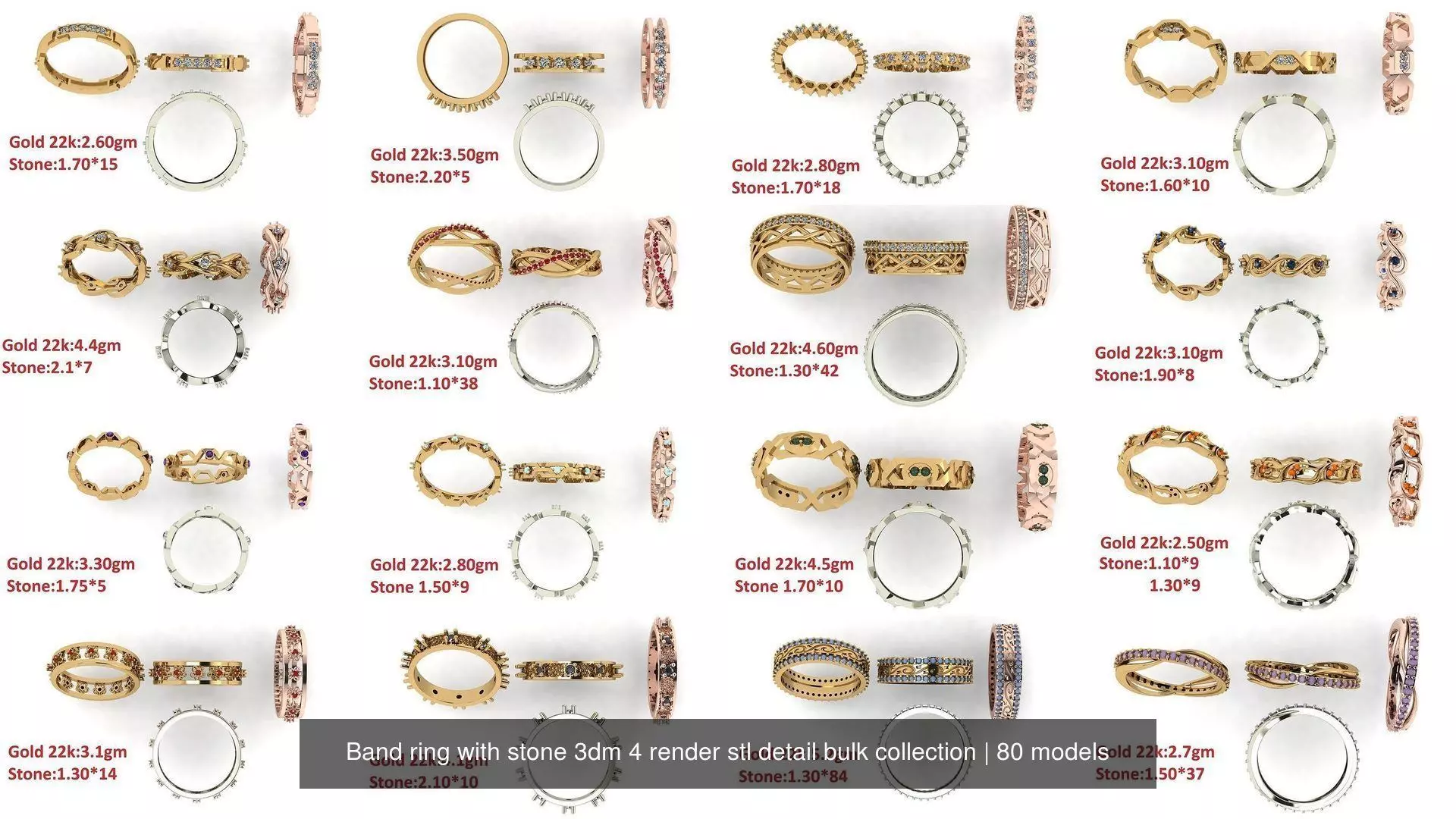 80 Band ring with stone 3dm 4 render stl detail bulk collection _0