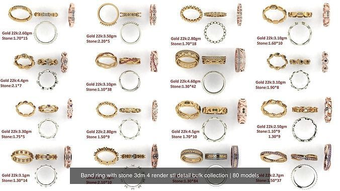 80 Band ring with stone 3dm 4 render stl detail bulk collection 