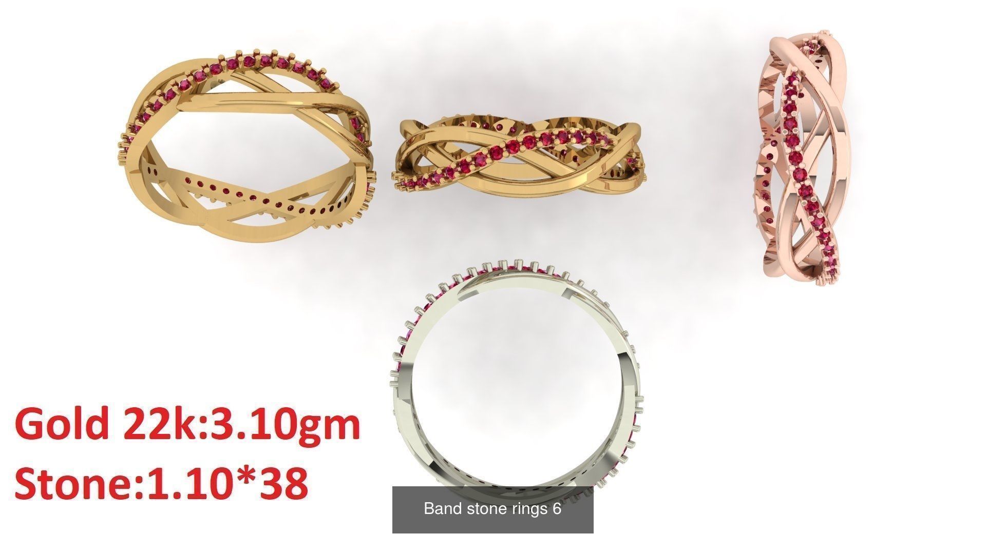 80 Band ring with stone 3dm 4 render stl detail bulk collection _10