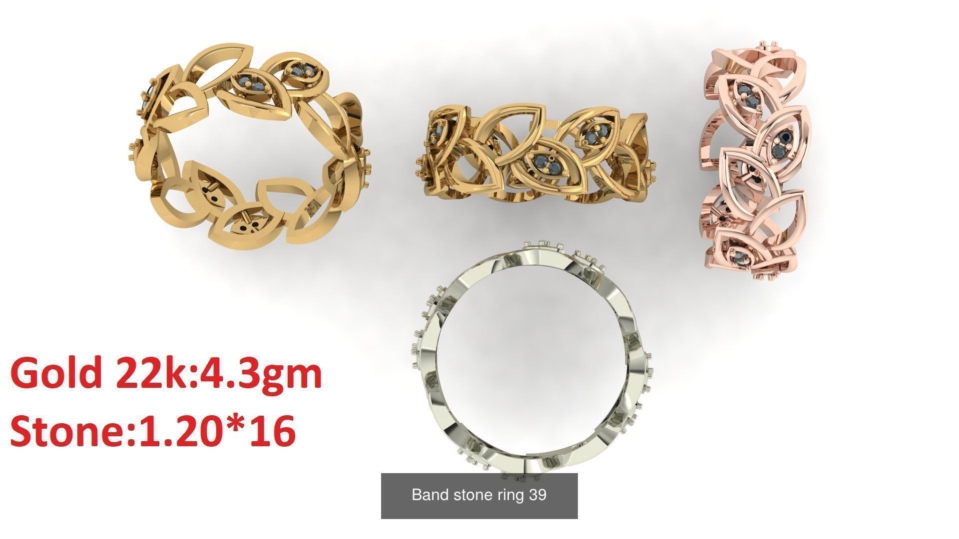 80 Band ring with stone 3dm 4 render stl detail bulk collection _43
