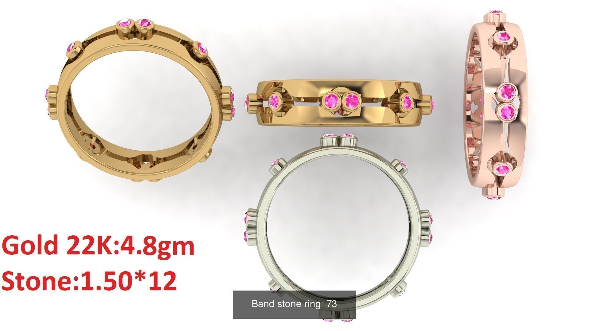 80 Band ring with stone 3dm 4 render stl detail bulk collection _77