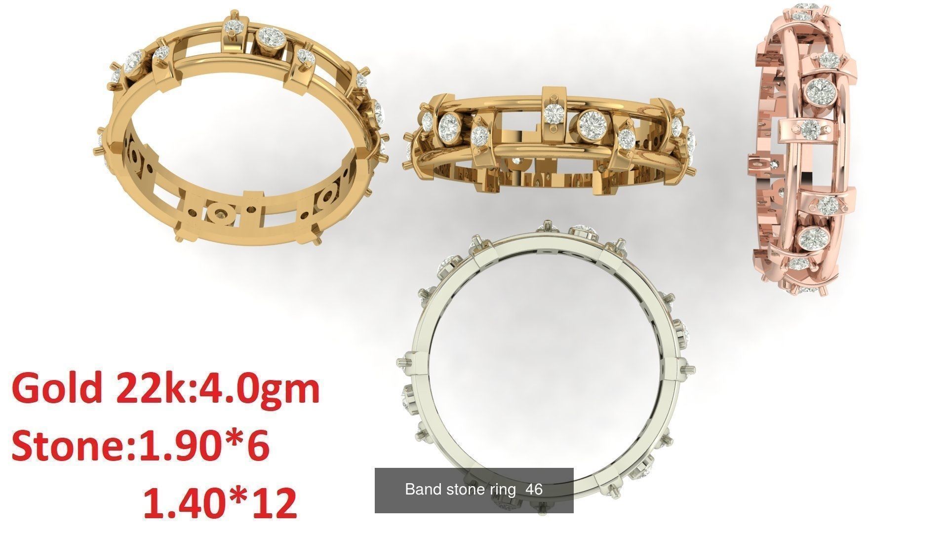 80 Band ring with stone 3dm 4 render stl detail bulk collection _50