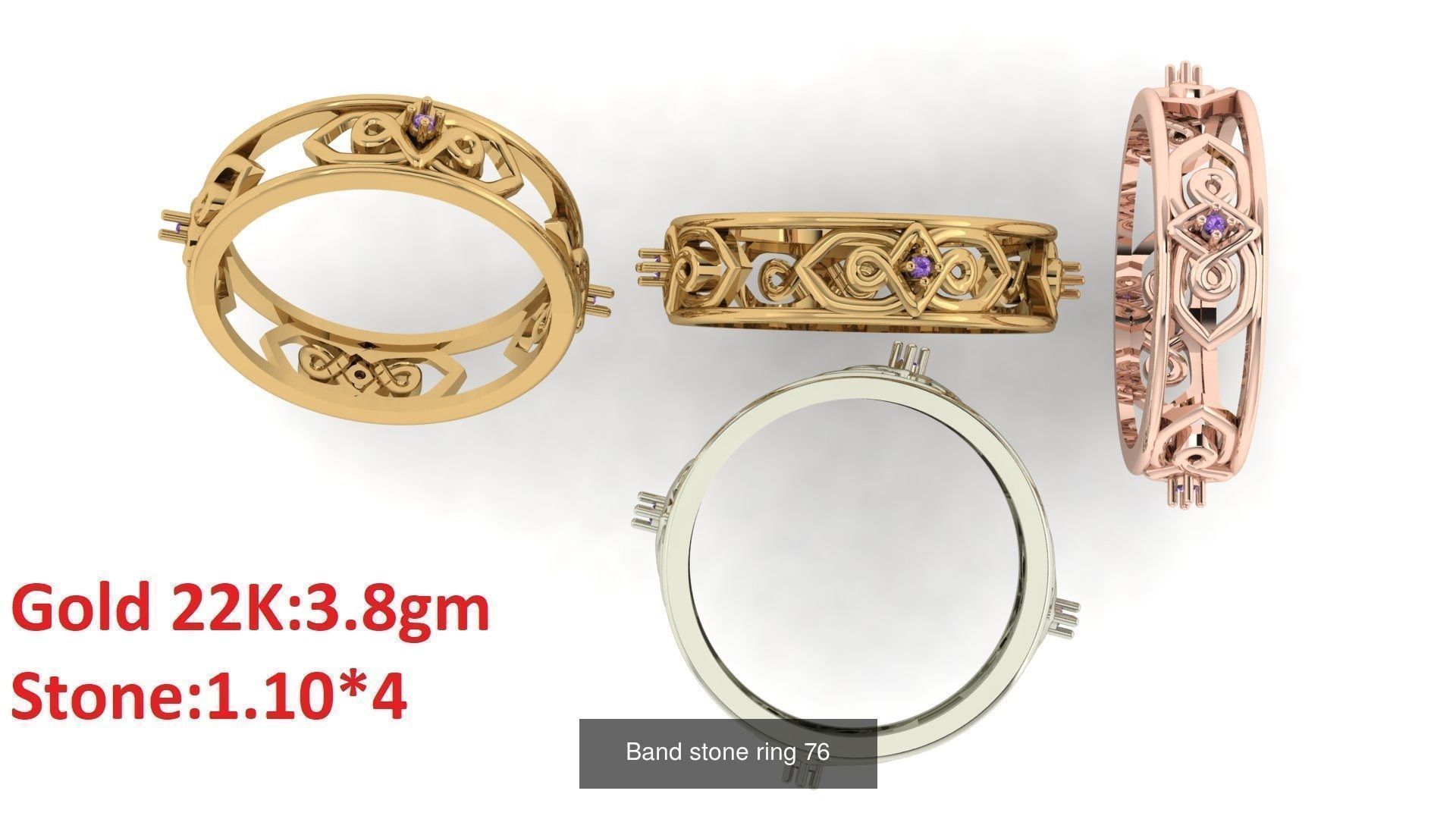 80 Band ring with stone 3dm 4 render stl detail bulk collection _80