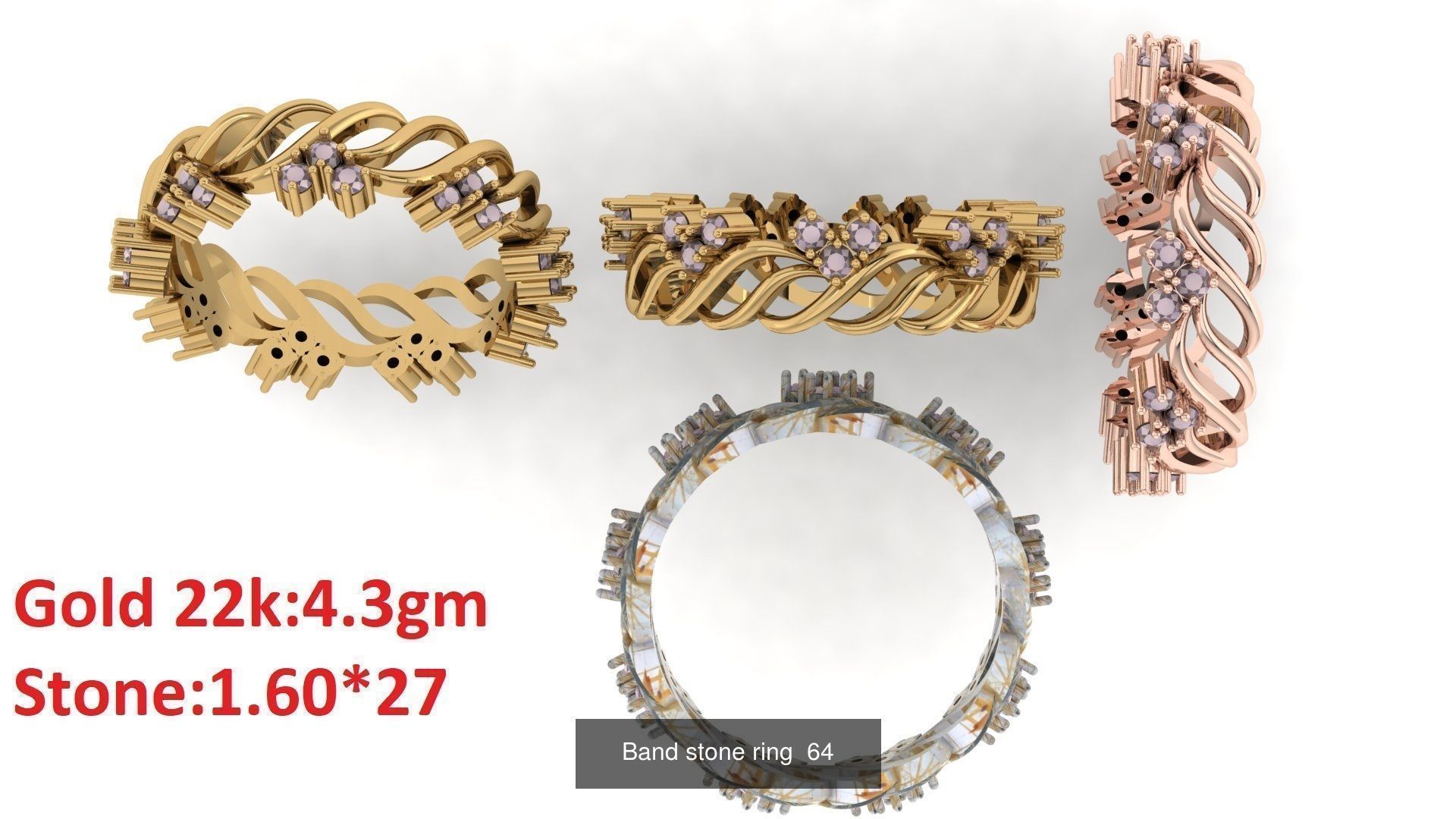 80 Band ring with stone 3dm 4 render stl detail bulk collection _68