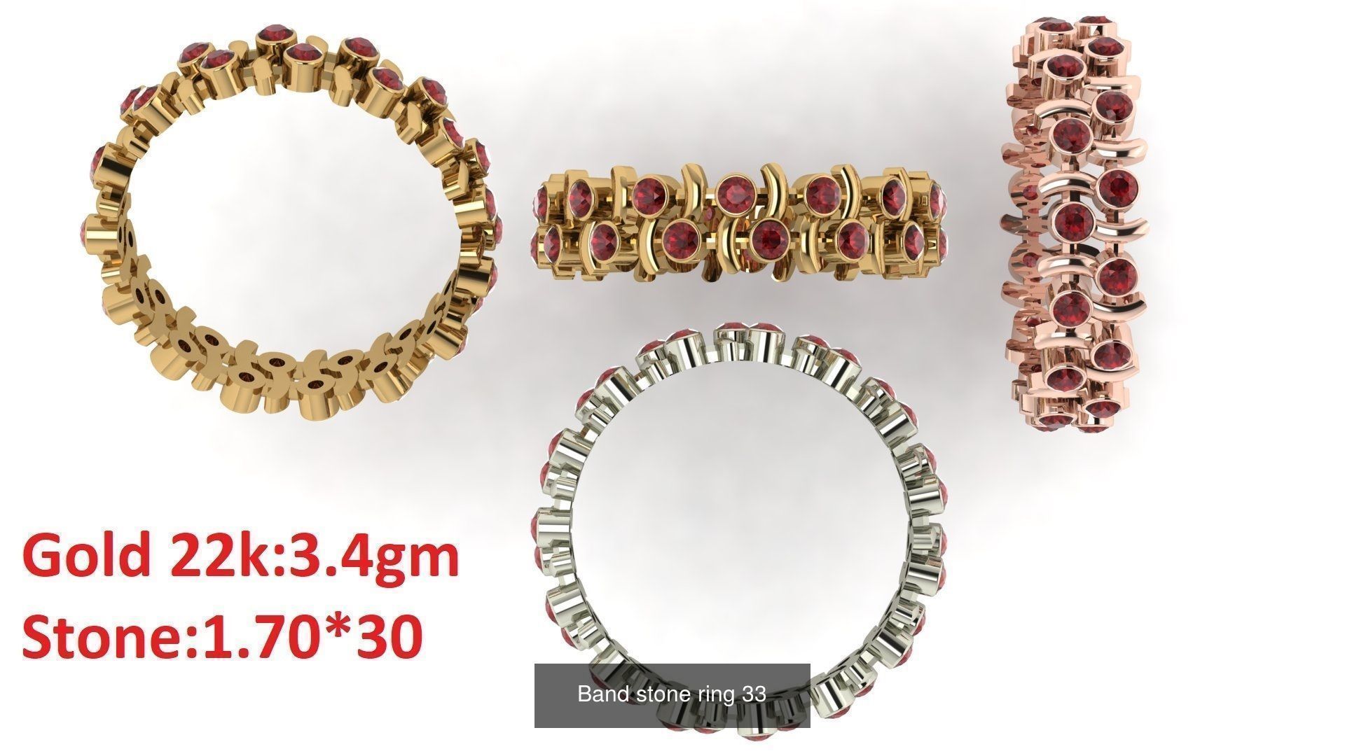 80 Band ring with stone 3dm 4 render stl detail bulk collection _37