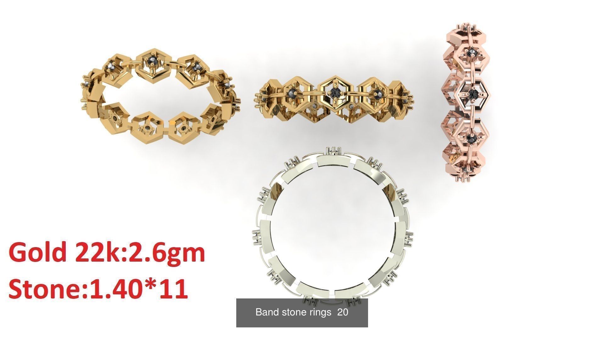 80 Band ring with stone 3dm 4 render stl detail bulk collection _24
