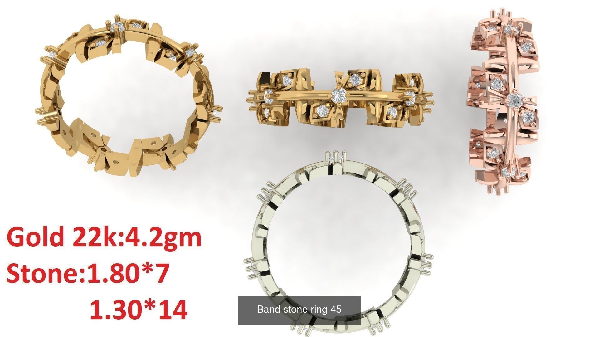 80 Band ring with stone 3dm 4 render stl detail bulk collection _49