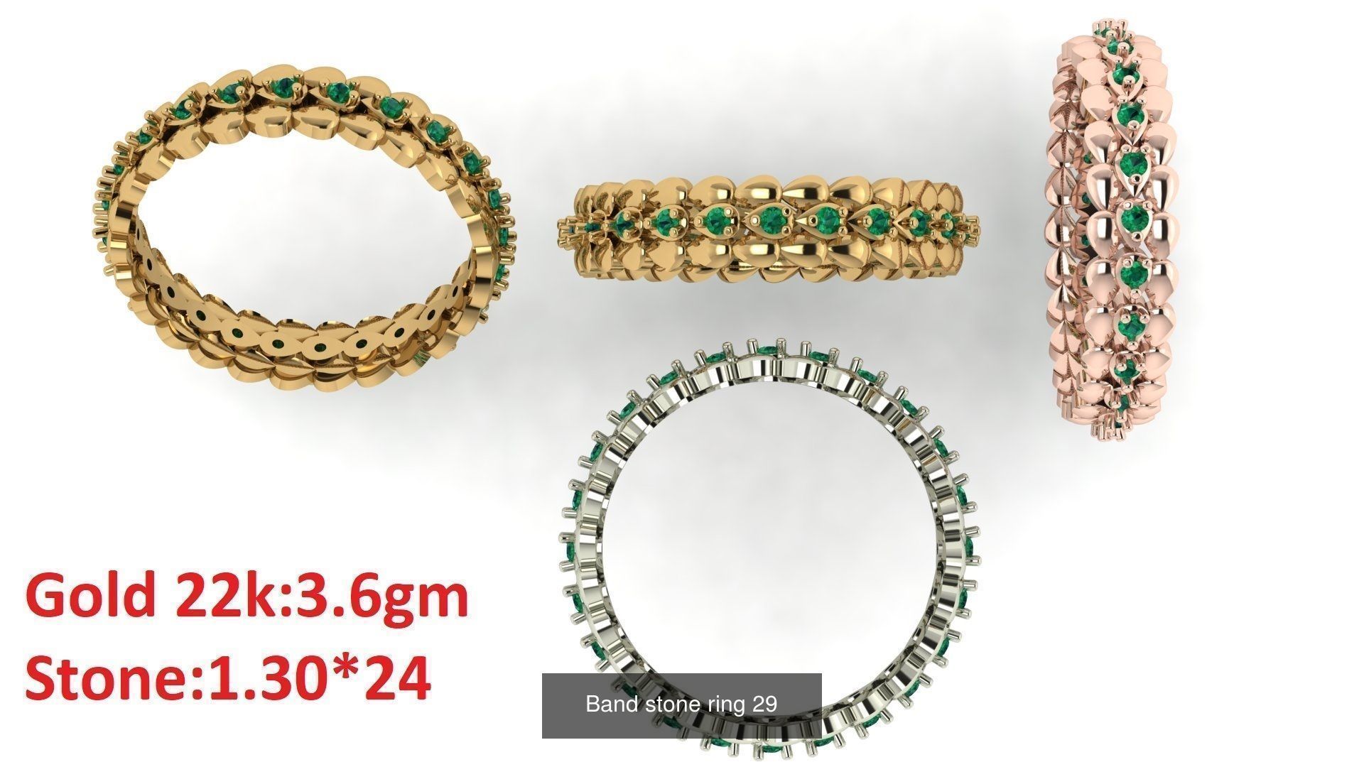 80 Band ring with stone 3dm 4 render stl detail bulk collection _33