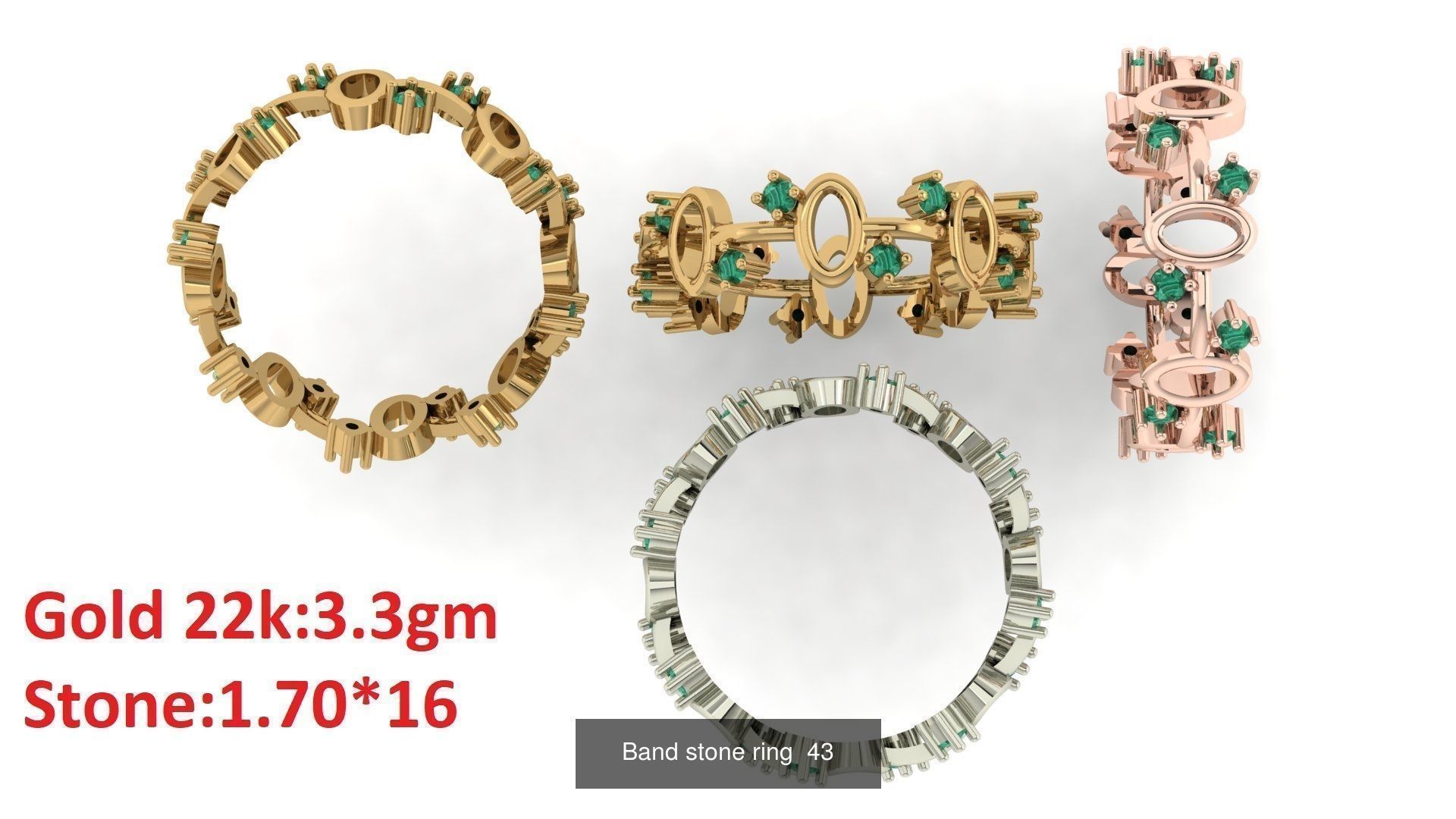 80 Band ring with stone 3dm 4 render stl detail bulk collection _47