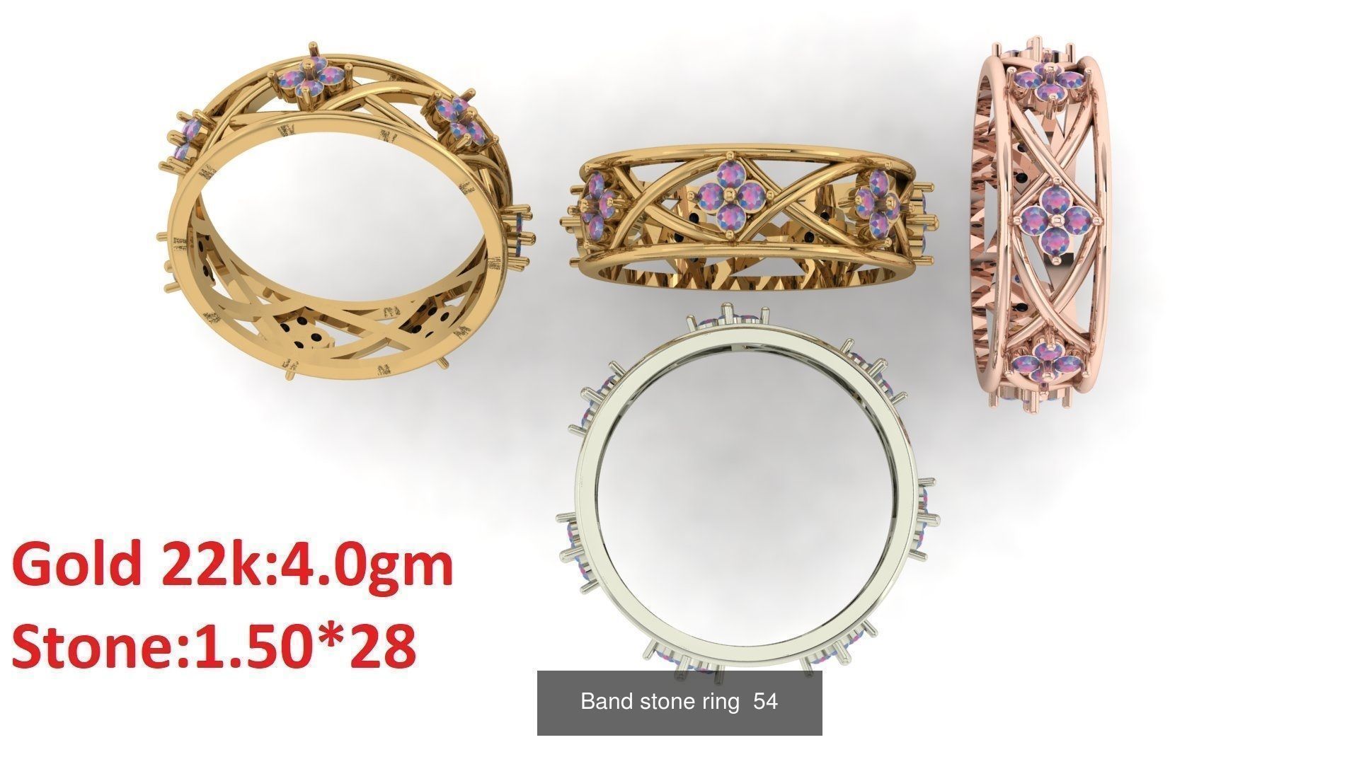80 Band ring with stone 3dm 4 render stl detail bulk collection _58