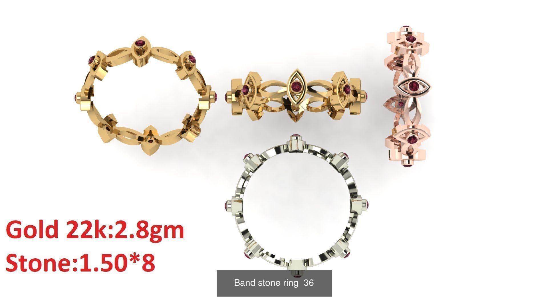 80 Band ring with stone 3dm 4 render stl detail bulk collection _40