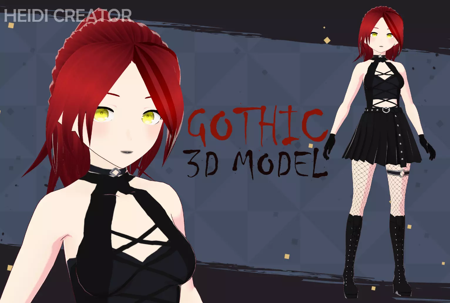 Gothic Vroid 3D Female Vtubing Model Low-poly 3D model