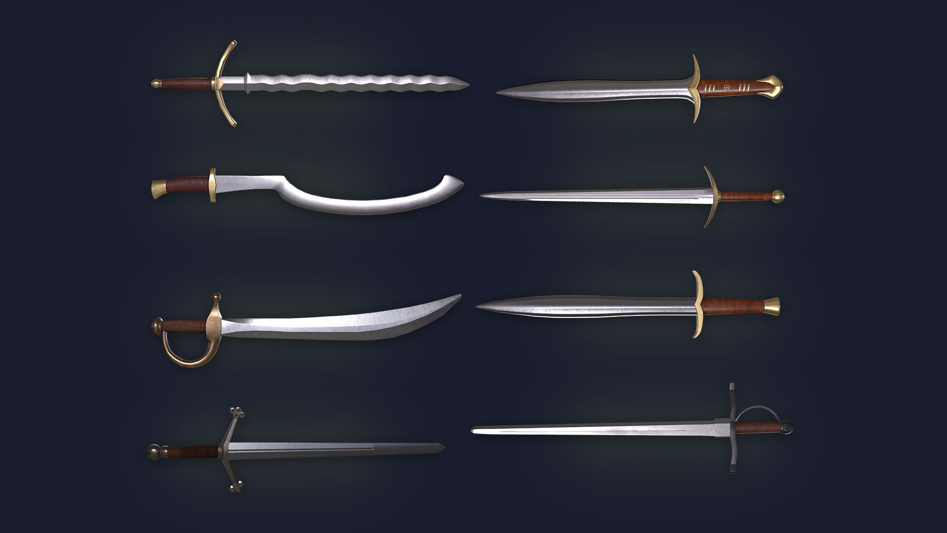 8 Different types of Swords Low-poly 3D model_1