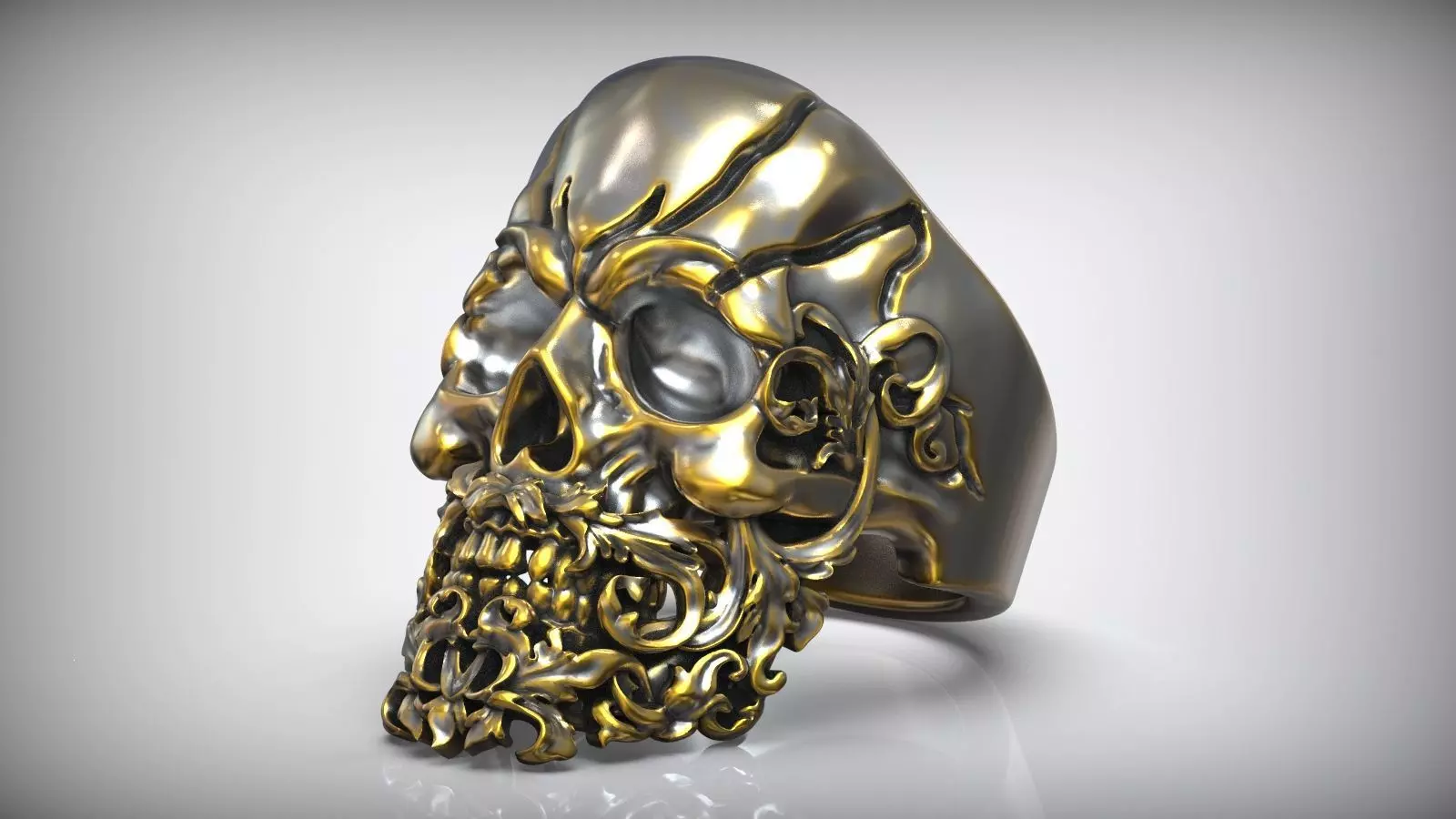 Skull Head Beard Pattern Biker Ring 3D print model