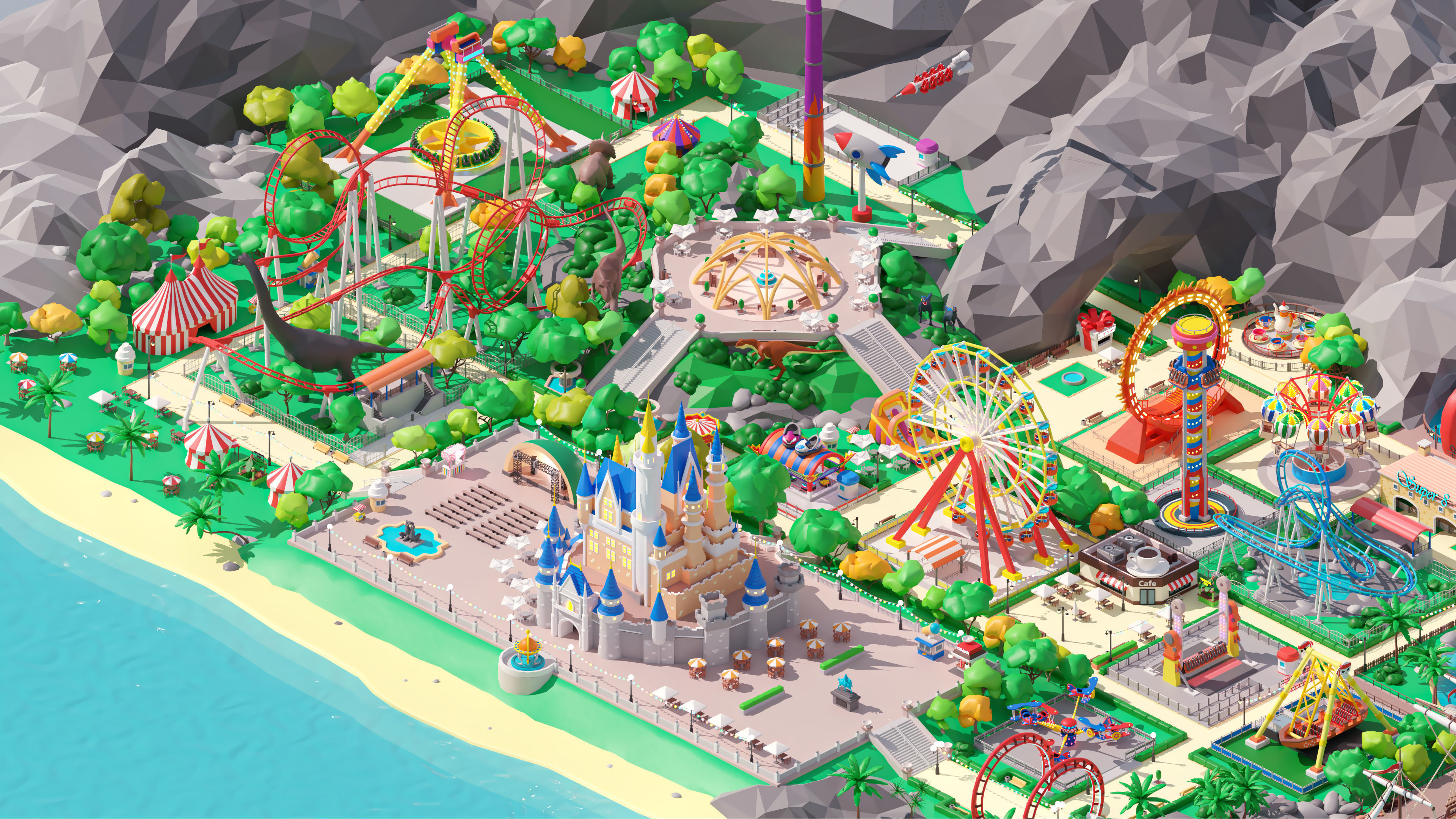 Amusement Park Low-poly 3D model_6