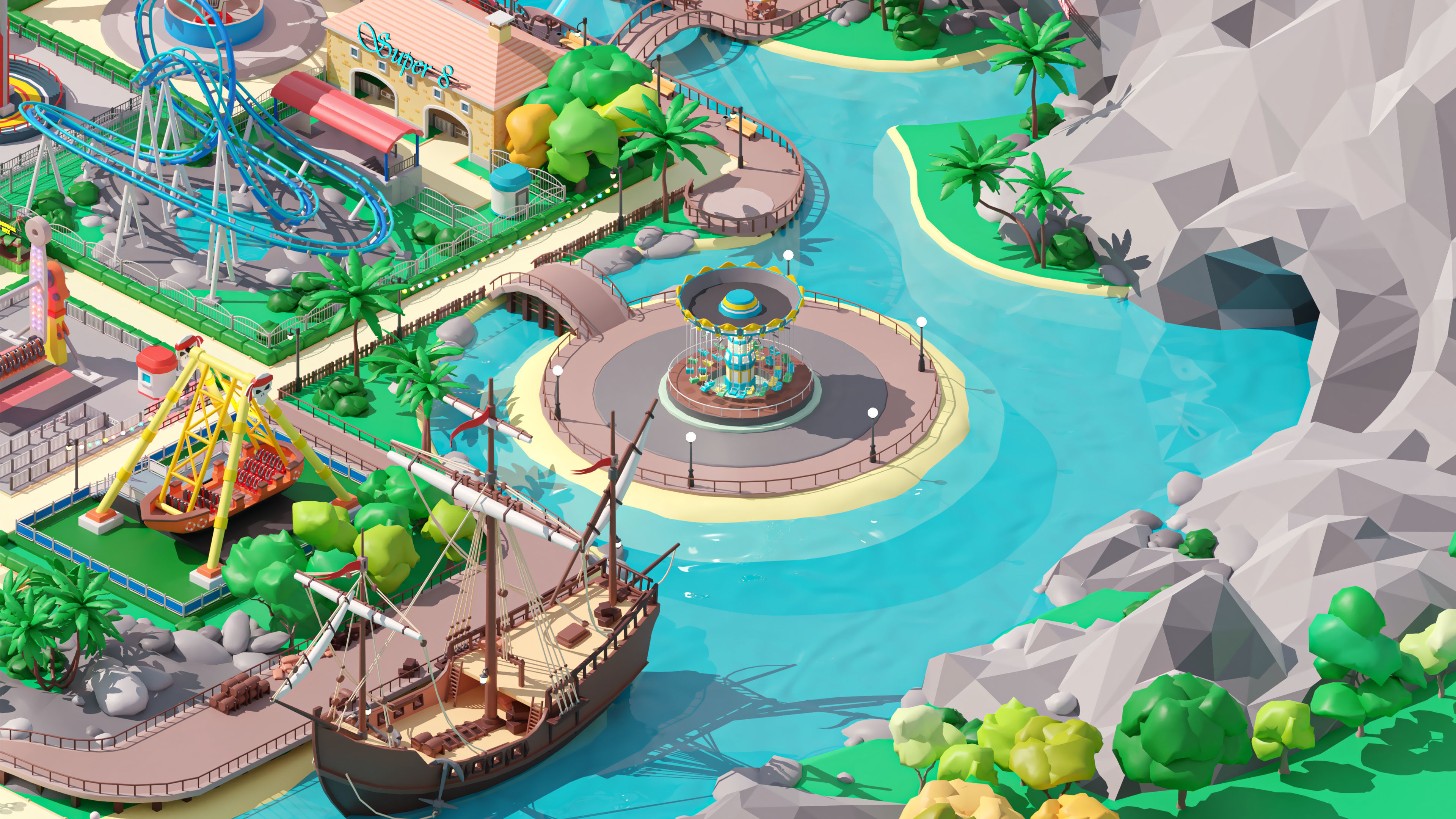 Amusement Park Low-poly 3D model_10