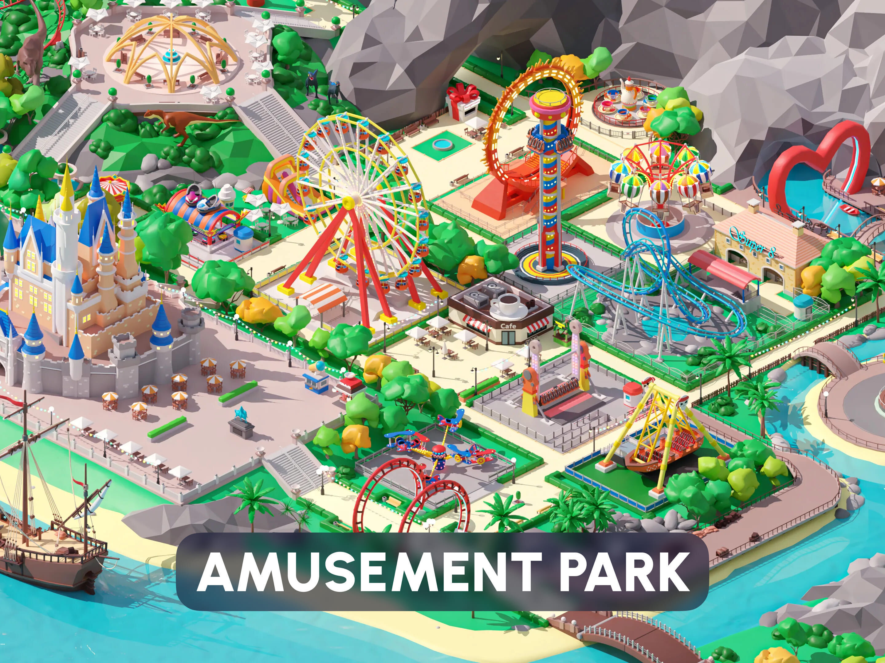 Amusement Park Low-poly 3D model_0