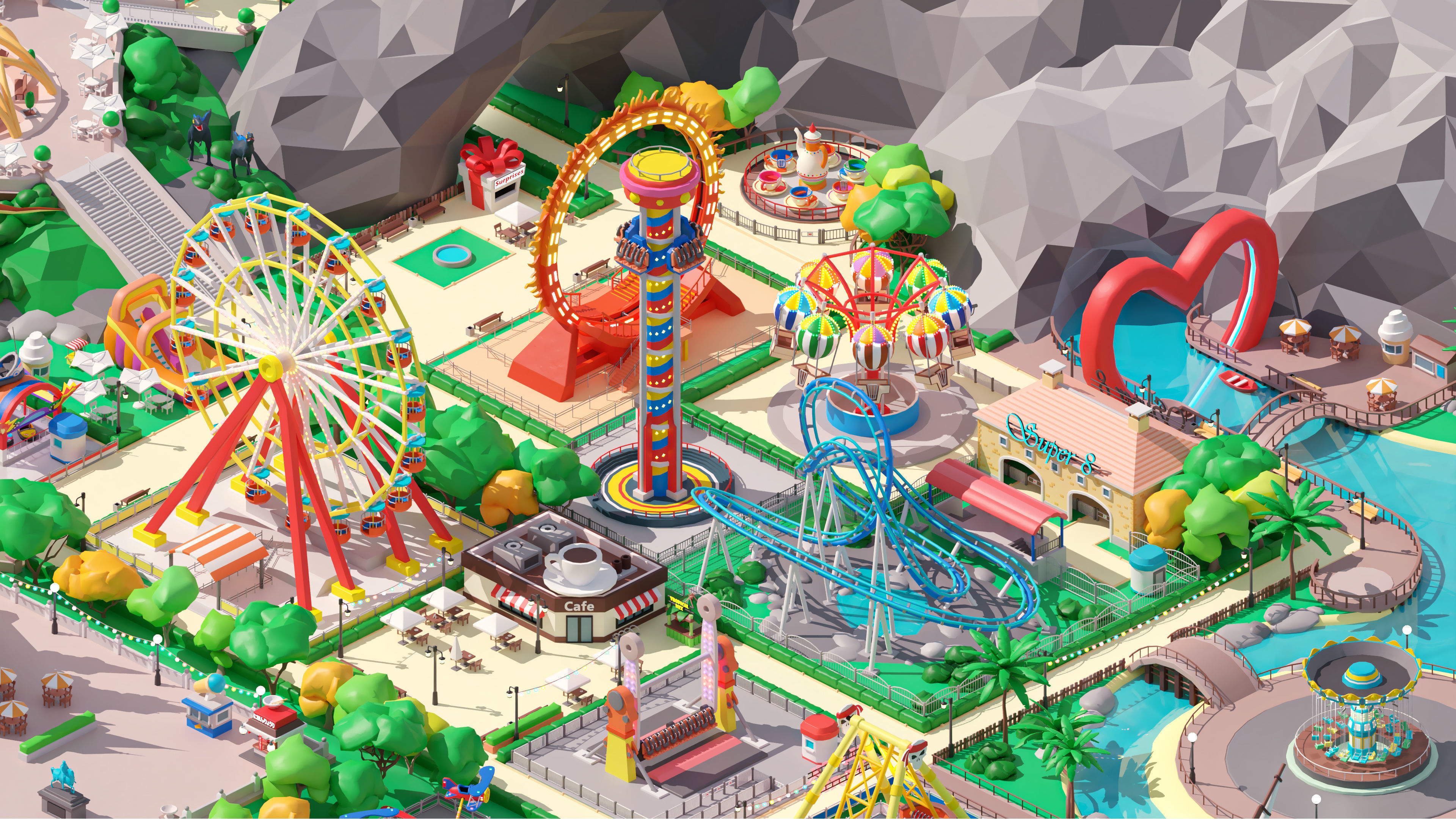 Amusement Park Low-poly 3D model_11