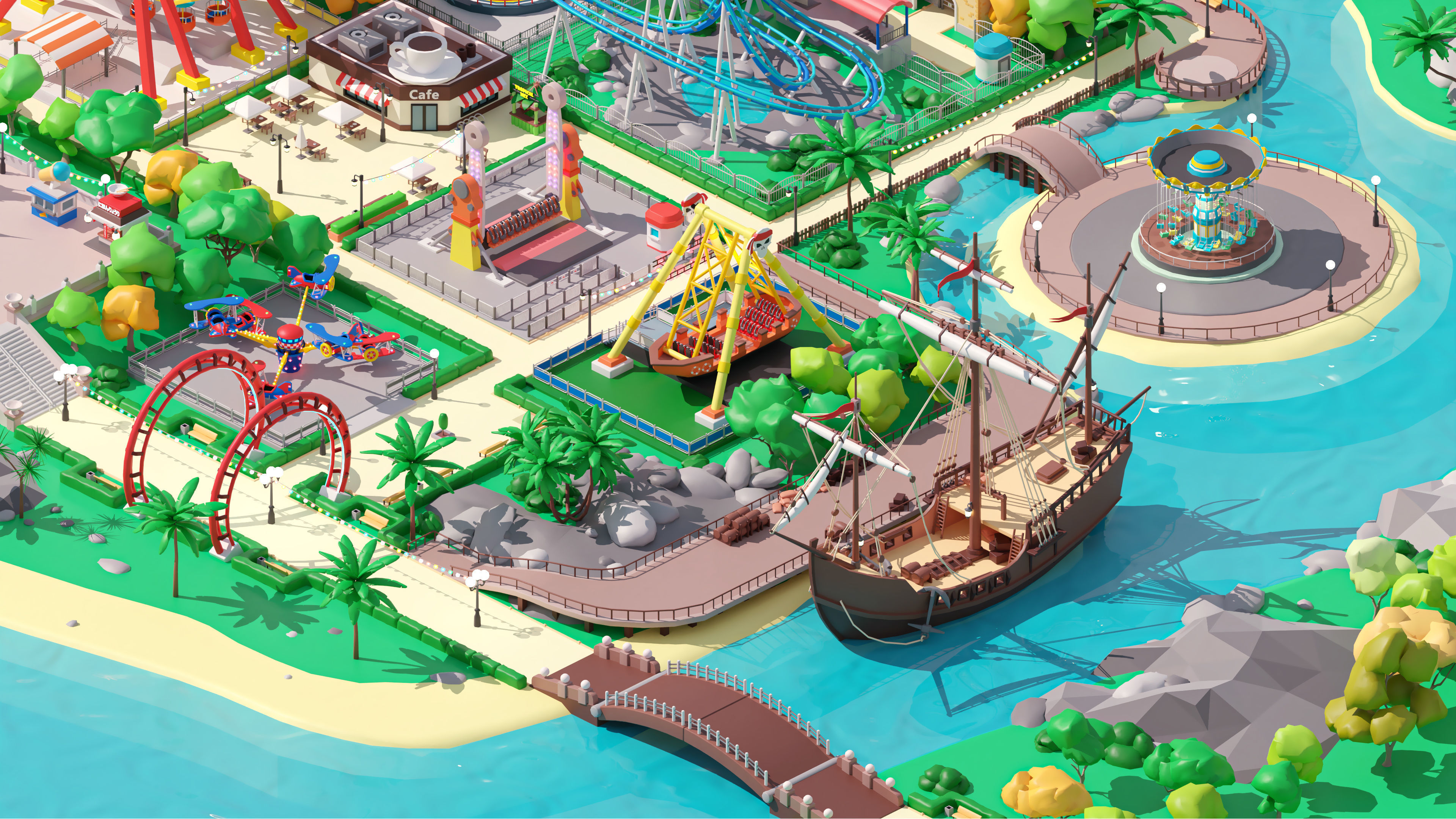 Amusement Park Low-poly 3D model_7
