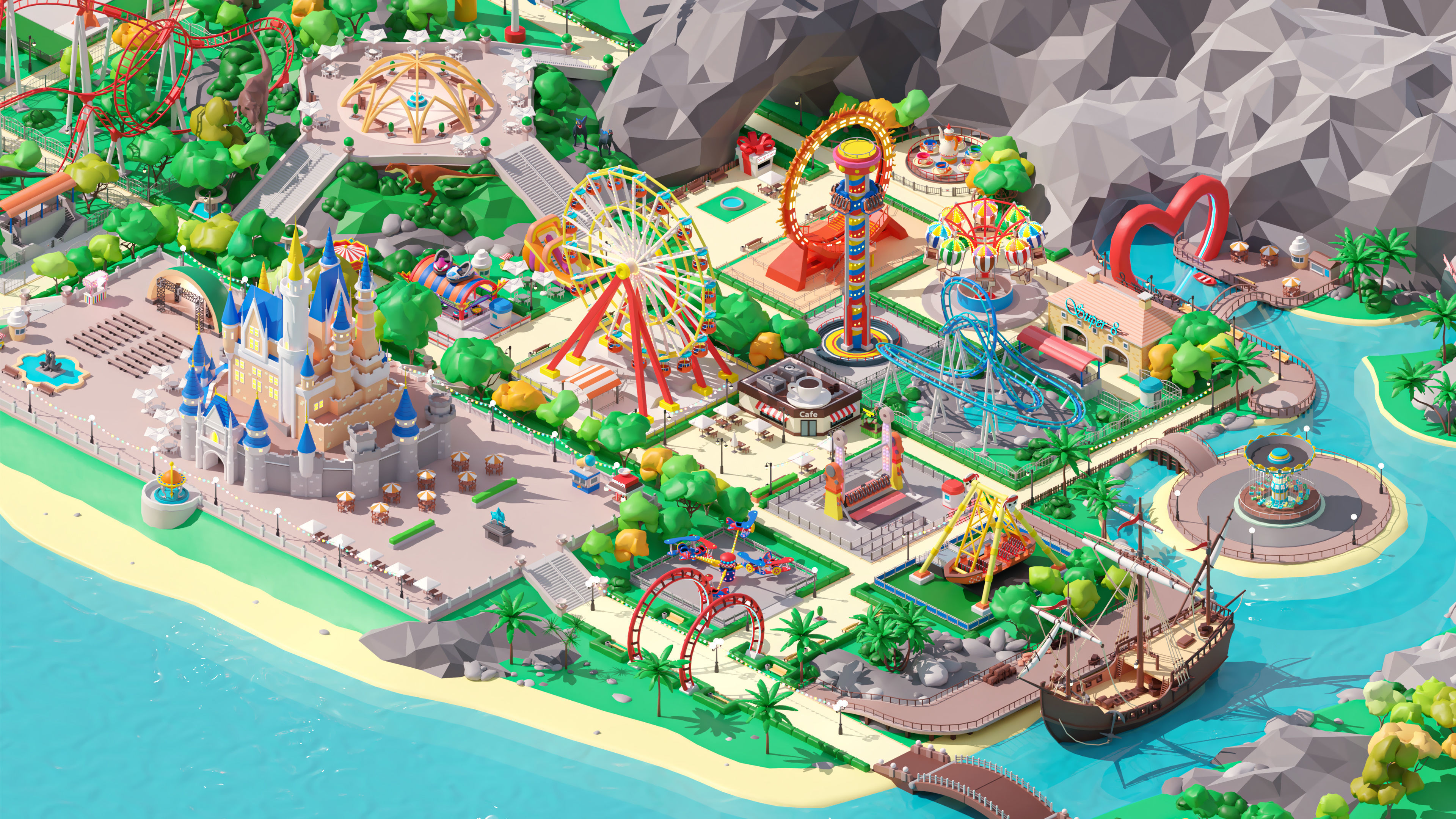 Amusement Park Low-poly 3D model_3