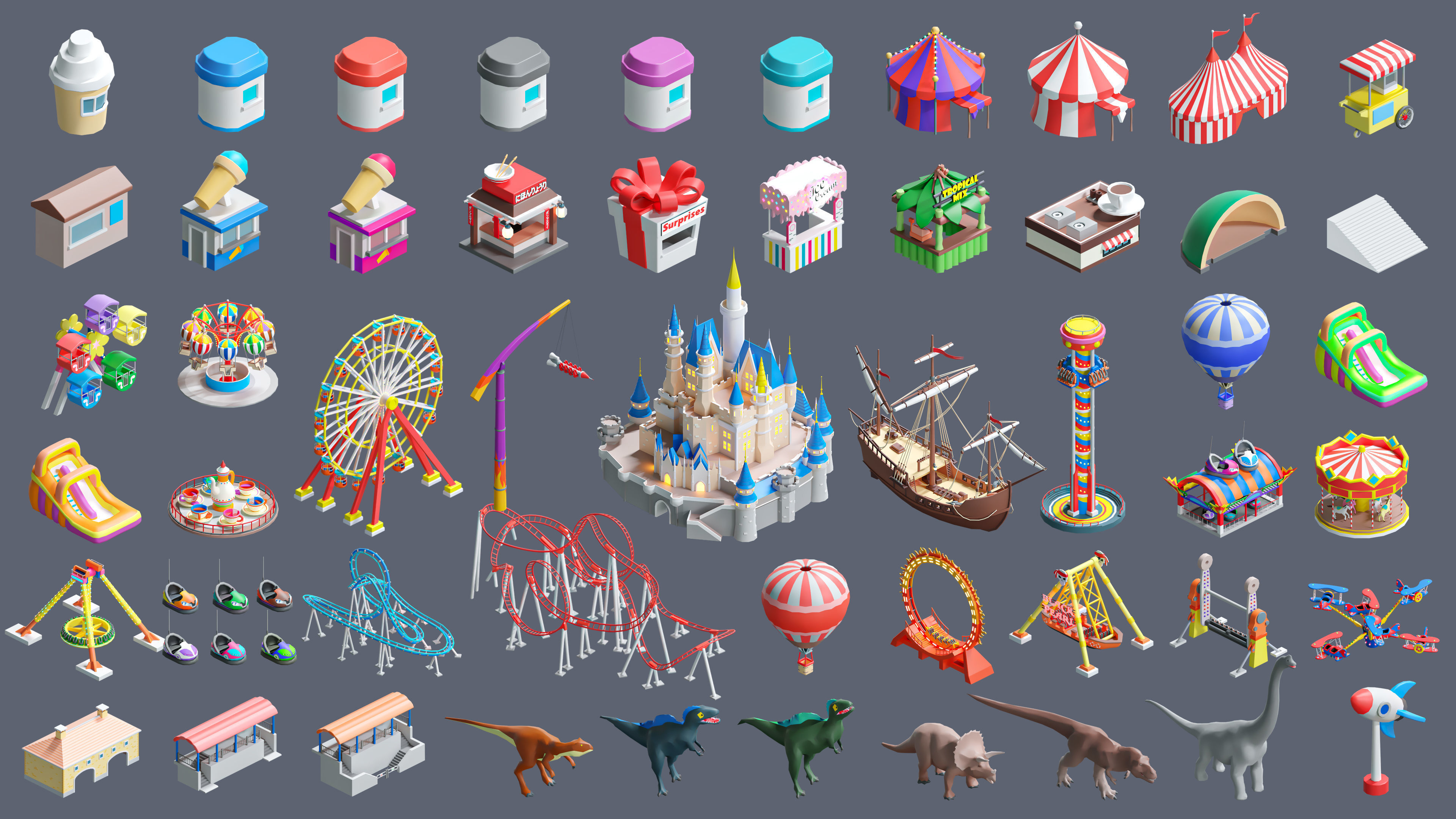 Amusement Park Low-poly 3D model_4